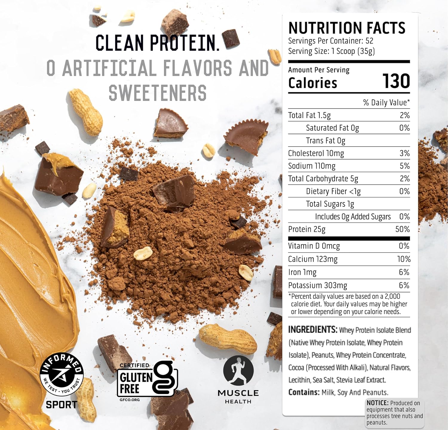 Chocolate Peanut Butter Whey Protein Isolate Powder - 100% Ascent Post Workout Supplement with 5.5g BCAA, 2.6g Leucine, Essential Amino Acids, Gluten Free - 4 lb - Espot.com.au