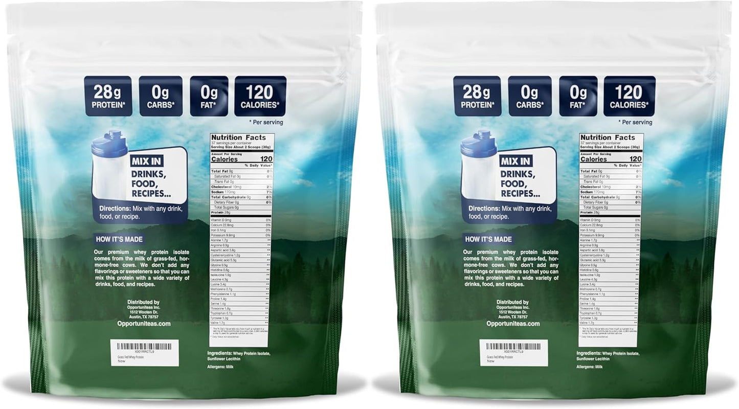 Opportuniteas Grass Fed Whey Isolate Protein Powder - Unflavored, 28g Protein, No Artificial Sweeteners, Hormone-Free, Non GMO - 5lb - Espot.com.au