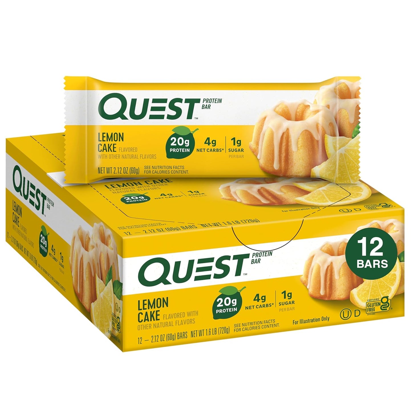 High Protein Lemon Cake Quest Nutrition Bars - Gluten Free & Keto Friendly - 12 Count Pack - Espot.com.au
