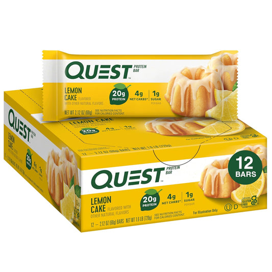 High Protein Lemon Cake Quest Nutrition Bars - Gluten Free & Keto Friendly - 12 Count Pack - Espot.com.au