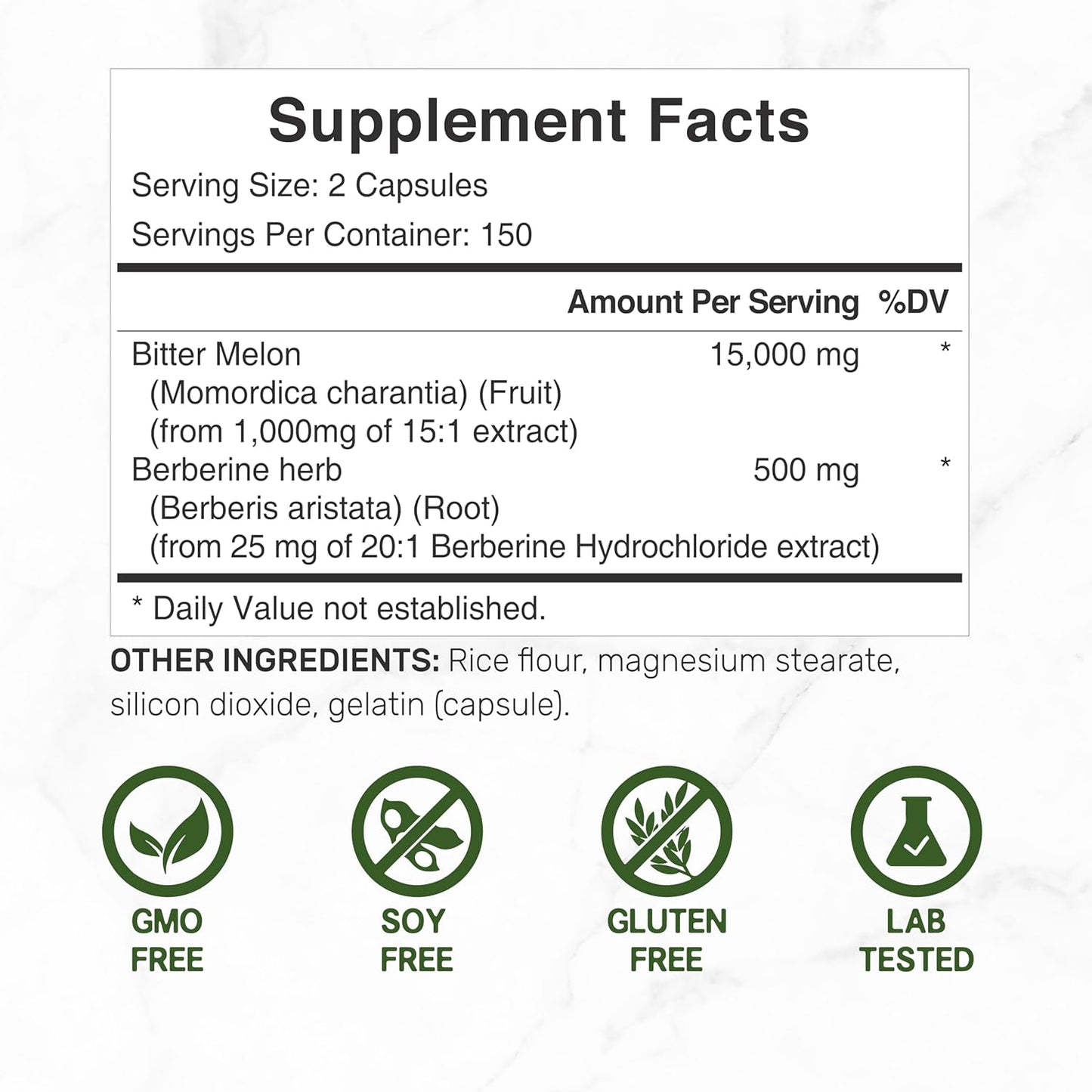 300 Capsules Bitter Melon Berberine Supplement | 15,000mg Per Serving | Wild Bitter Melon Fruit Extract & Berberine HCL | Third Party Tested | Non-GMO Plant Based Formula - Espot.com.au