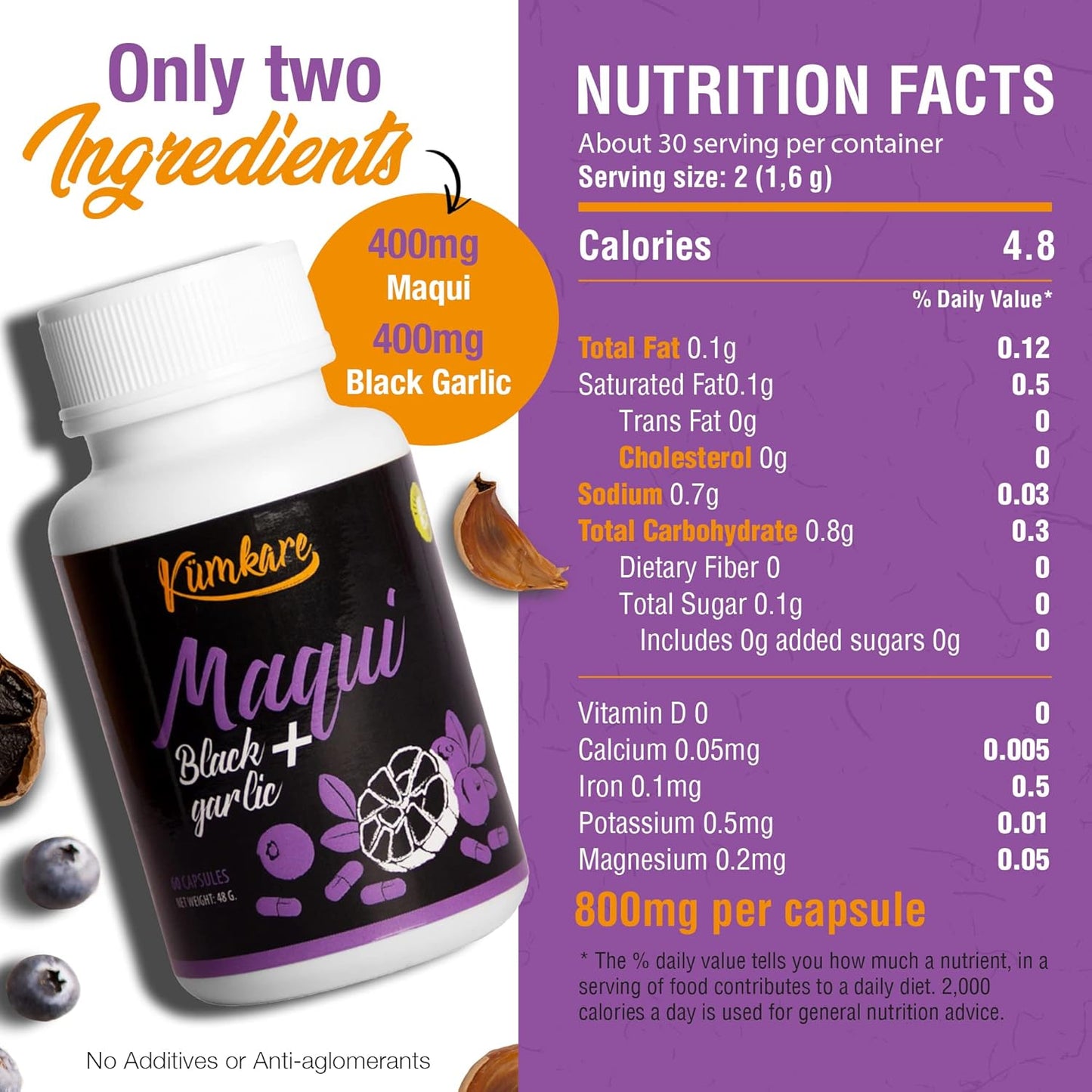 Immune Support Supplement with Vitamins C, Zinc, and Antioxidants for Adults - Maqui Berry and Black Garlic - 60 Capsules - Espot.com.au