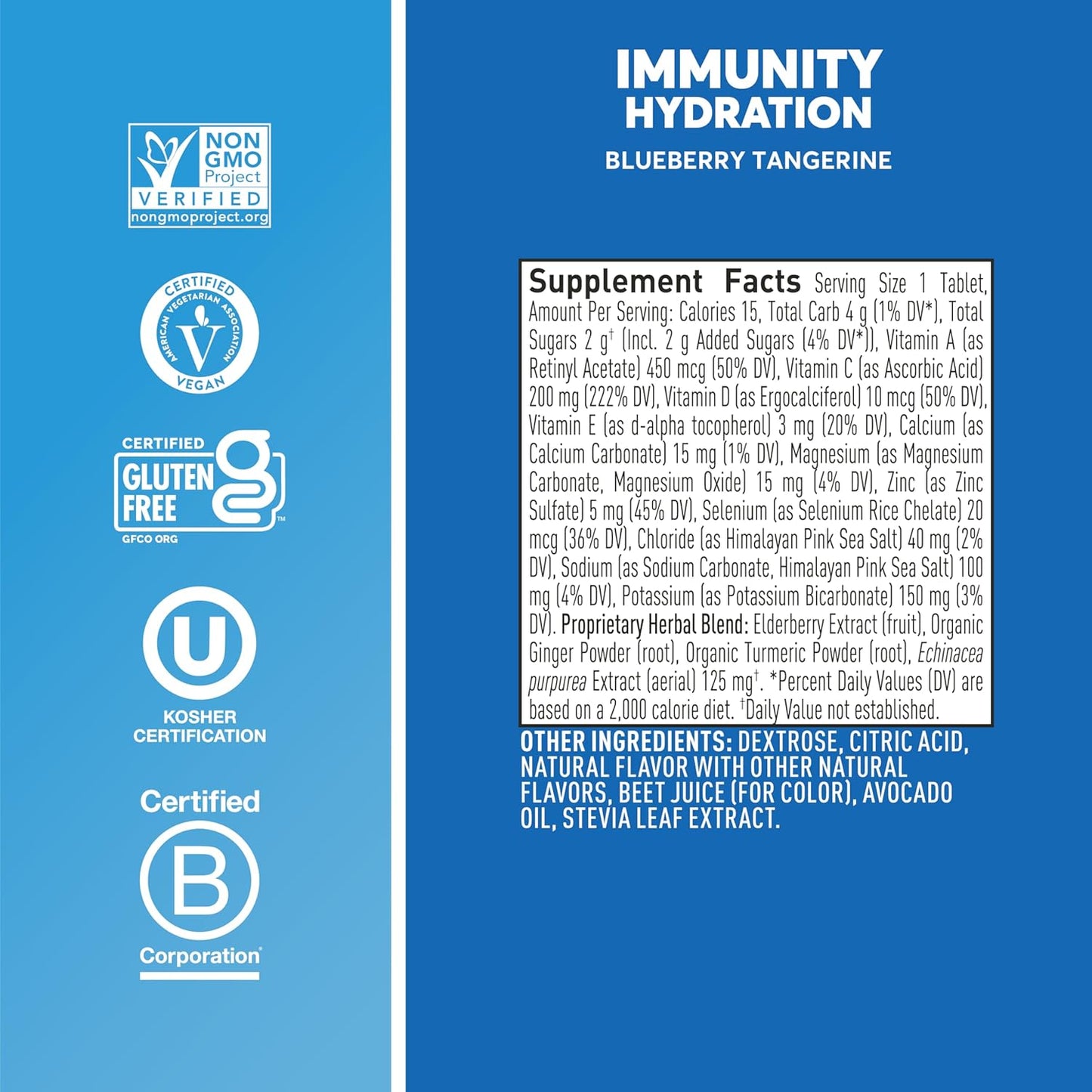 Nuun Hydration Immunity Electrolyte Tablets - Blueberry Tangerine Flavor, 200mg Vitamin C, 5 Essential Electrolytes, Ginger & Turmeric, Vegan, Non-GMO - 8 Pack (80 Servings) - Espot.com.au