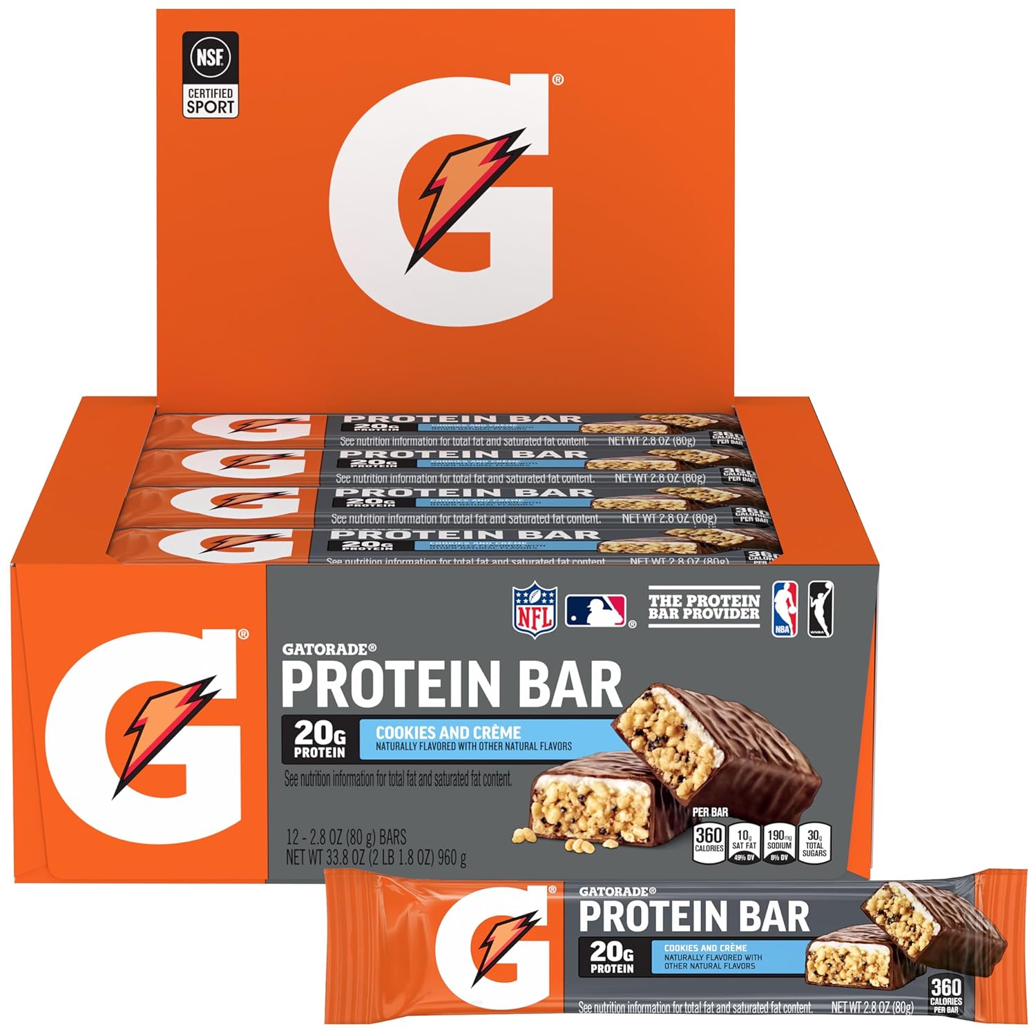Gatorade Cookies & Crème Whey Protein Bars - Pack of 12, 2.8 oz Bars with 20g Protein per Bar - Espot.com.au
