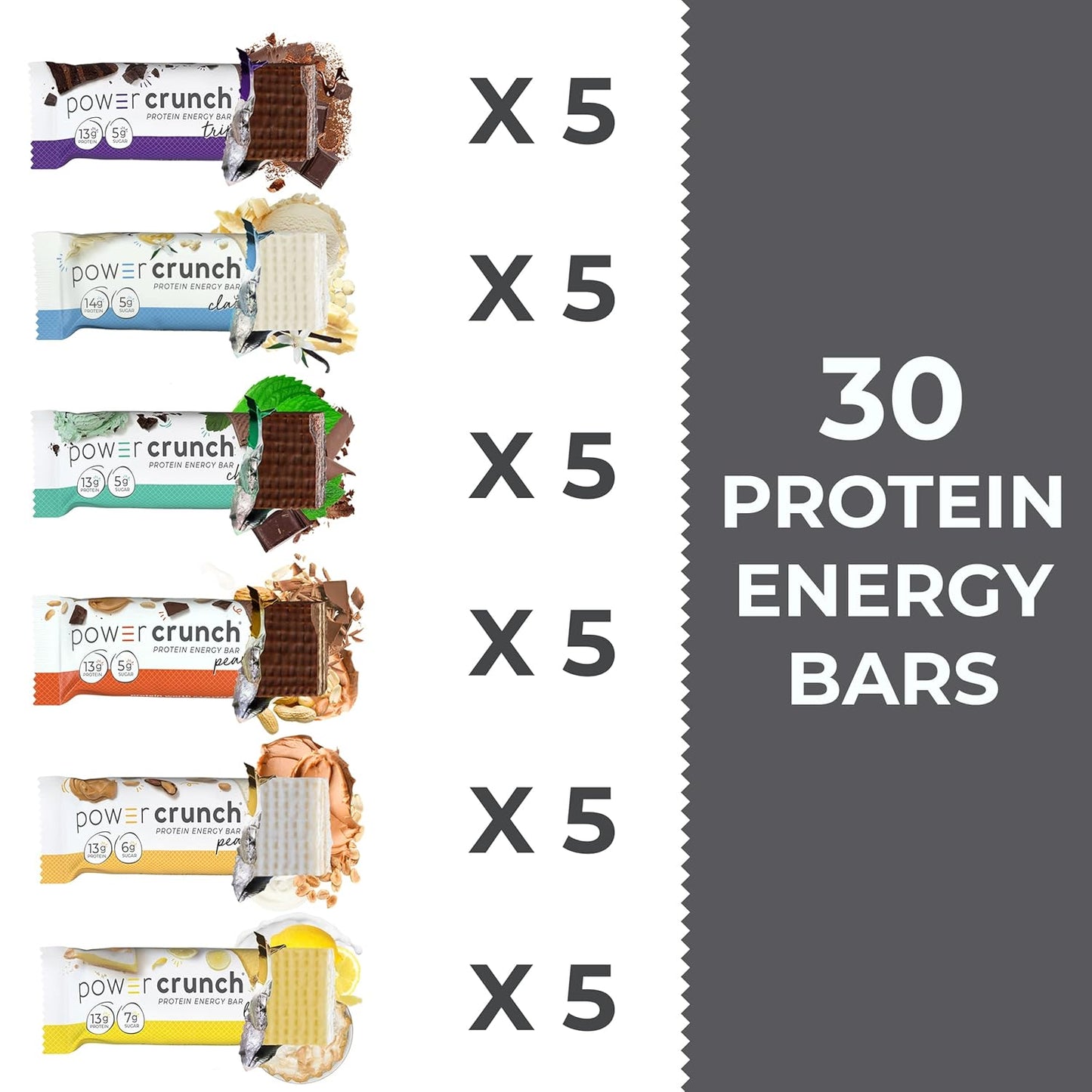 30 Count Power Crunch Protein Wafer Bars Variety Pack - 6 Flavors, 1.4 Ounce Bars - Delicious High Protein Snacks - Espot.com.au