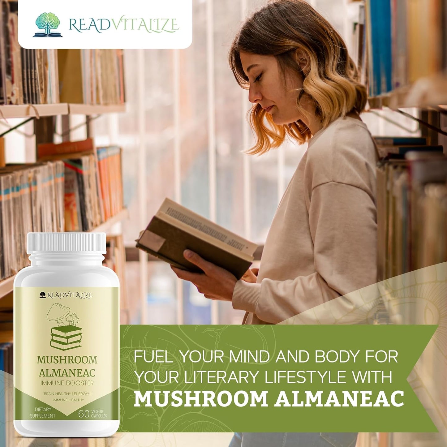 Mushroom Almanac Nootropic Brain Support Supplement - 60 Capsules, Boosts Energy, Focus, Immune Support - Lions Mane, Cordyceps, Turkey Tail, Shiitake Mushrooms - Espot.com.au