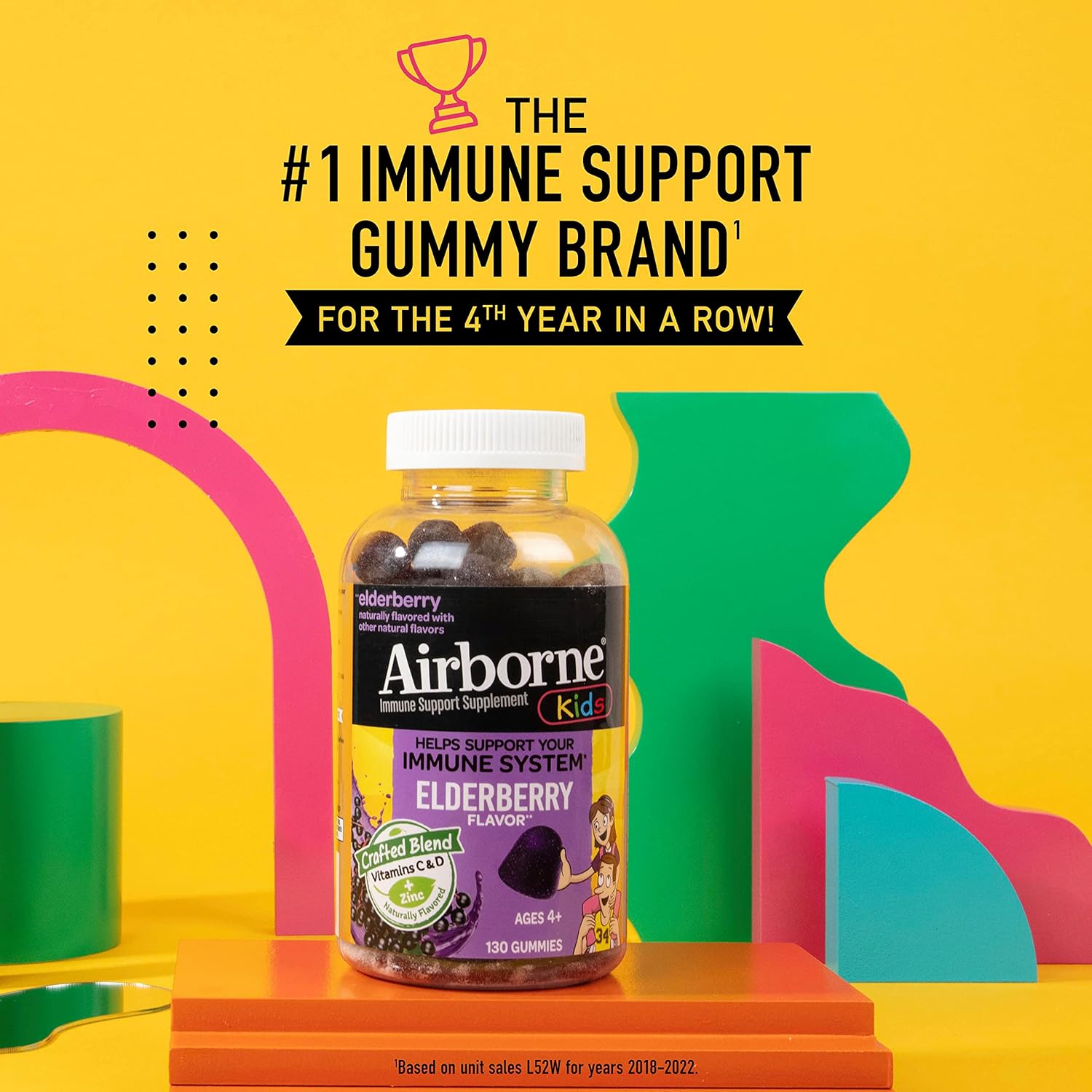 Children's Immune Support Gummies with Elderberry, Zinc, Vitamin C, D & E - 130 Elderberry Flavored Gummies - Espot.com.au