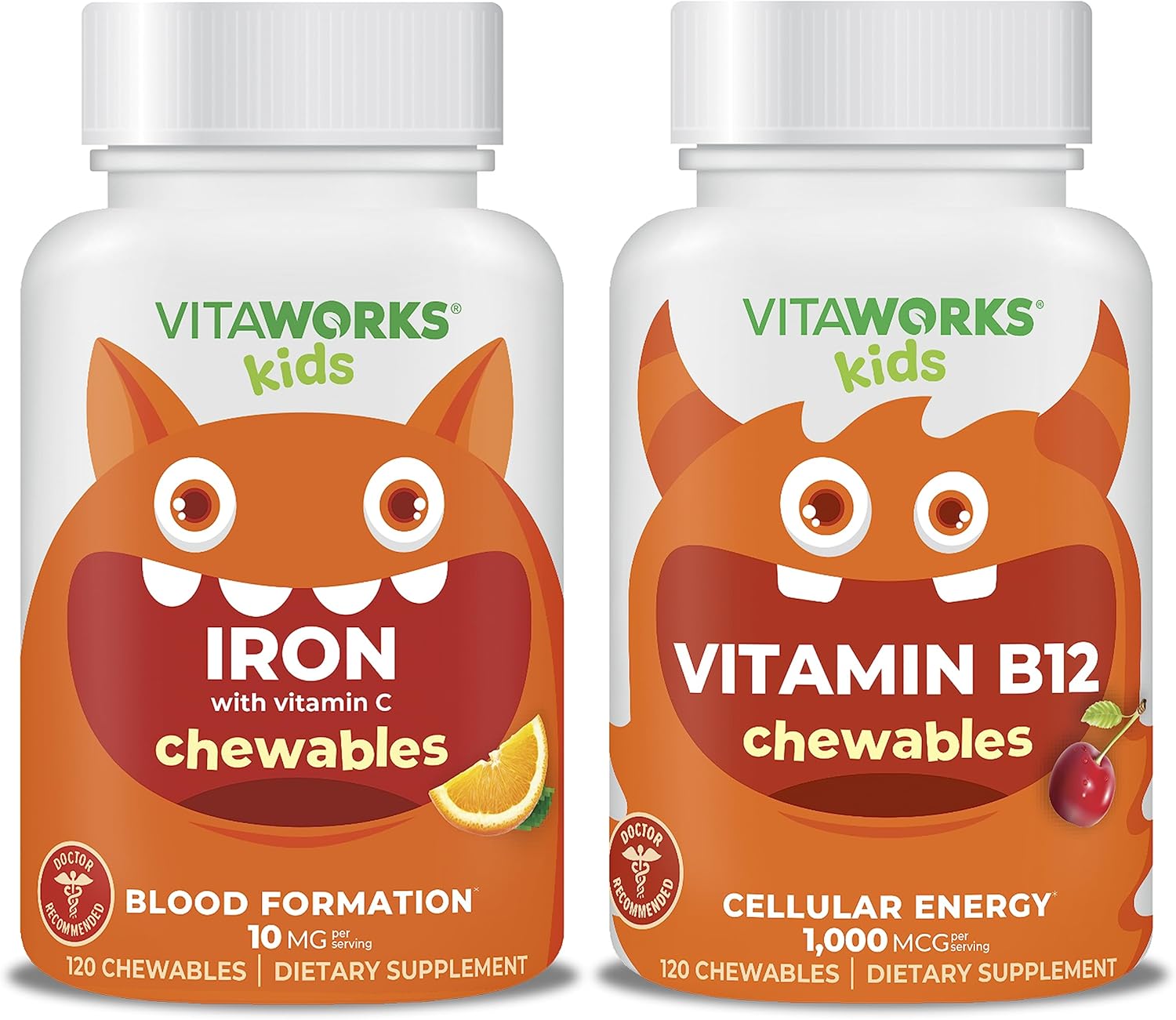 VitaWorks Kids Iron 10mg with Vitamin C and B12 Chewables Bundle - Delicious and Nutritious Children's Supplements - Espot.com.au