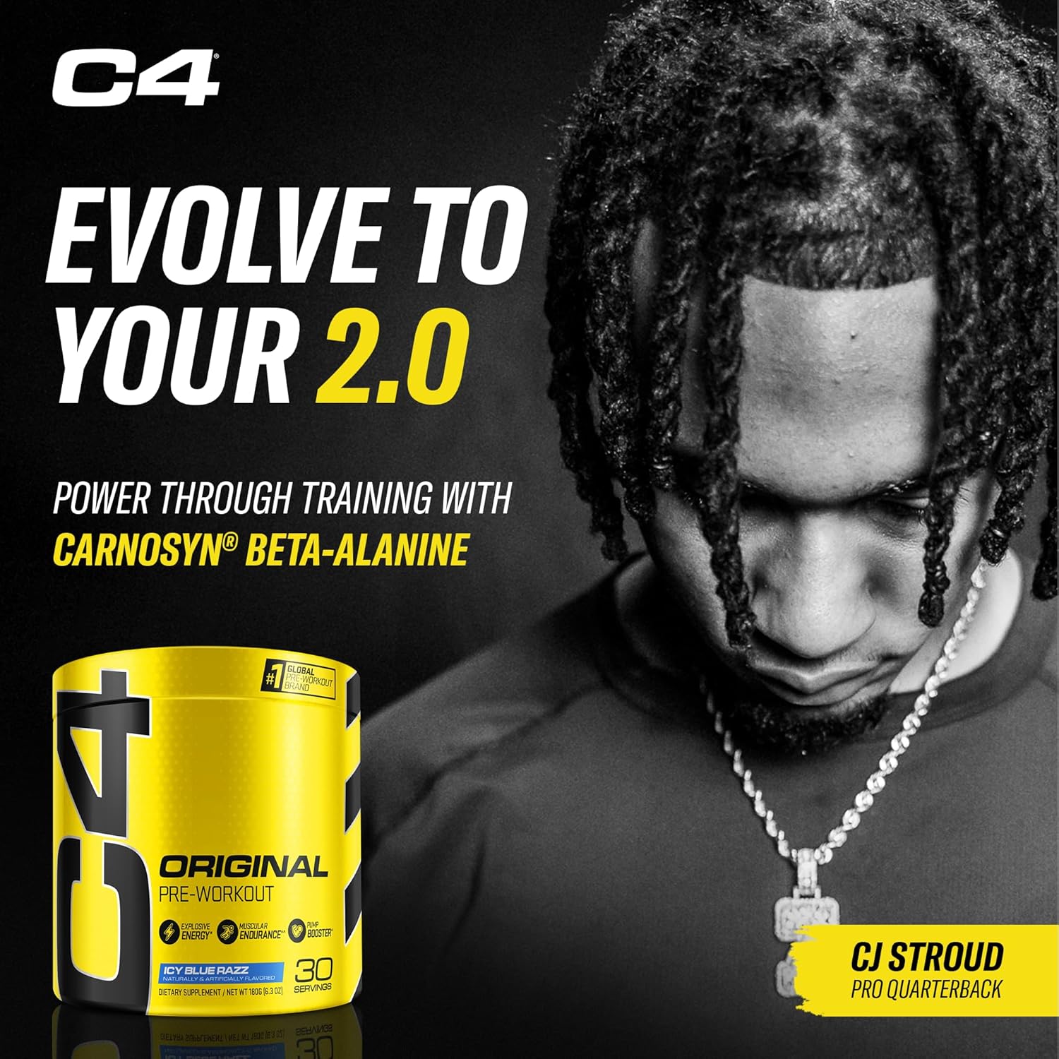 Cellucor C4 Original Icy Blue Razz Pre Workout Powder - Sugar Free Energy Boost for Men & Women - Immune Support with Vitamin C - 30 Servings - Espot.com.au