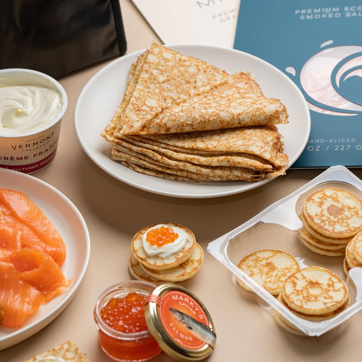 deluxe-caviar-gift-set-with-smoked-salmon-salmon-roe-blinis-crepes-creme-fraiche-and-capers---2-oz-salmon-caviar-8-oz-scottish-smoked-salmon-4-oz-scottish-gravlax-salmon-2