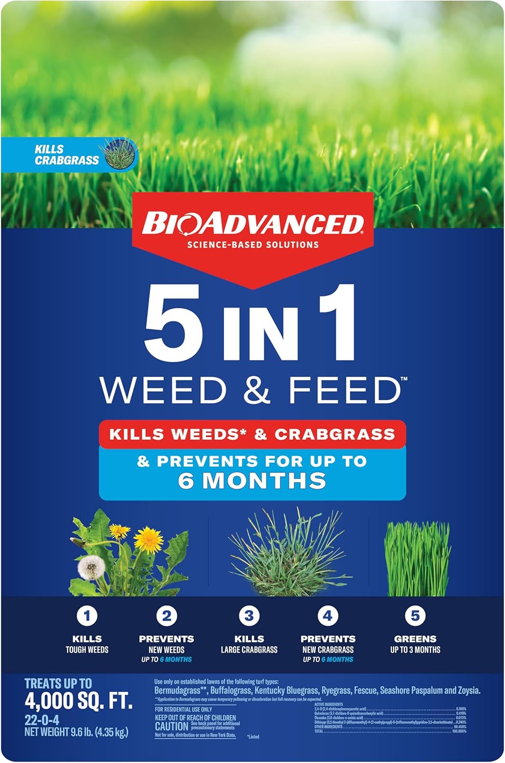 BioAdvanced 5 In 1 Weed and Feed Granules - 9.6LB Bottle - All-in-One Lawn Care Solution - Espot.com.au