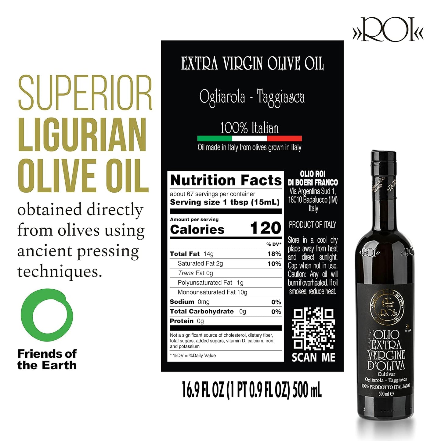 Ligurian Italian Extra Virgin Olive Oil - Fresh Harvested EVOO from Liguria Italy - High Polyphenol Content - 17 fl oz - Espot.com.au