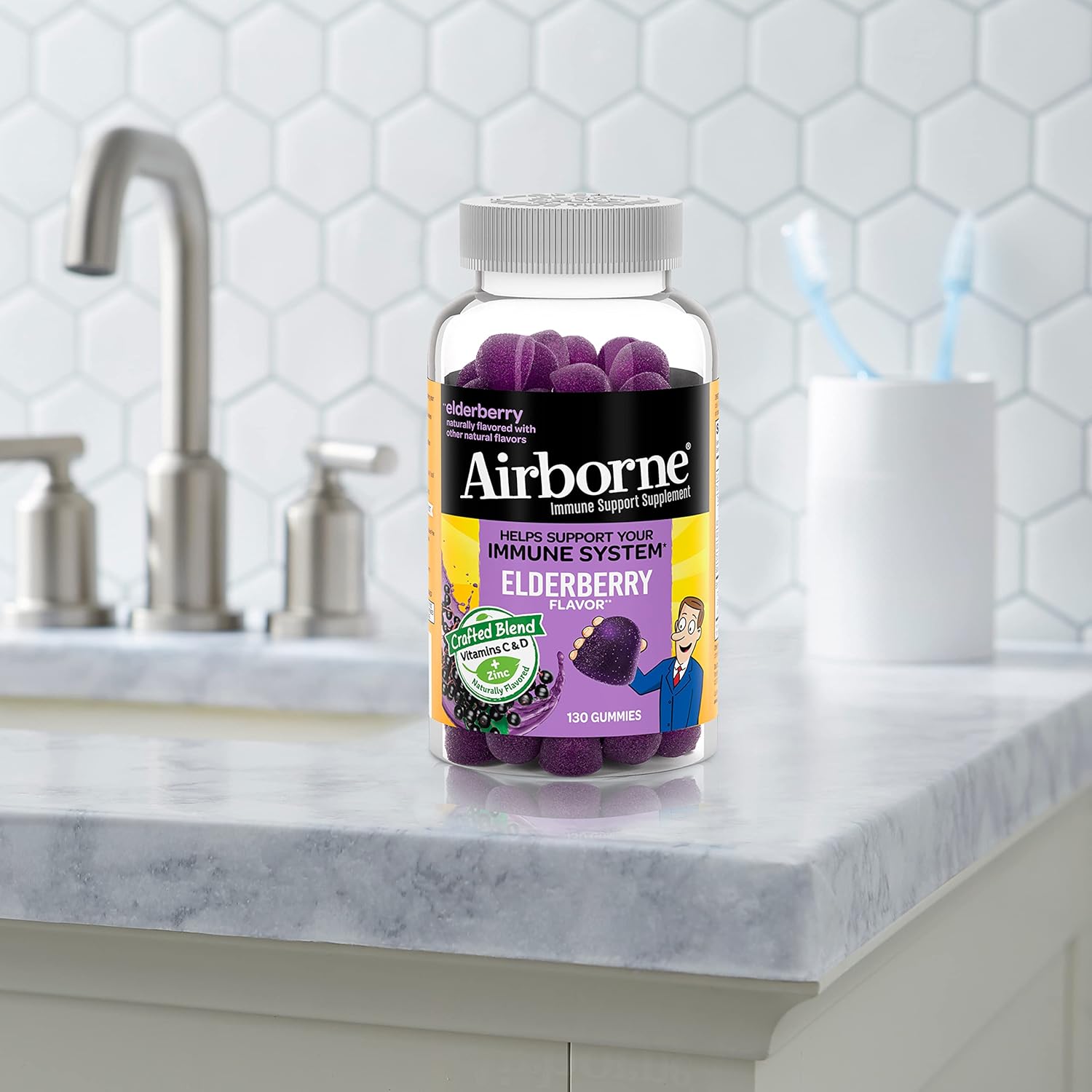 Children's Immune Support Gummies with Elderberry, Zinc, Vitamin C, D & E - 130 Elderberry Flavored Gummies - Espot.com.au