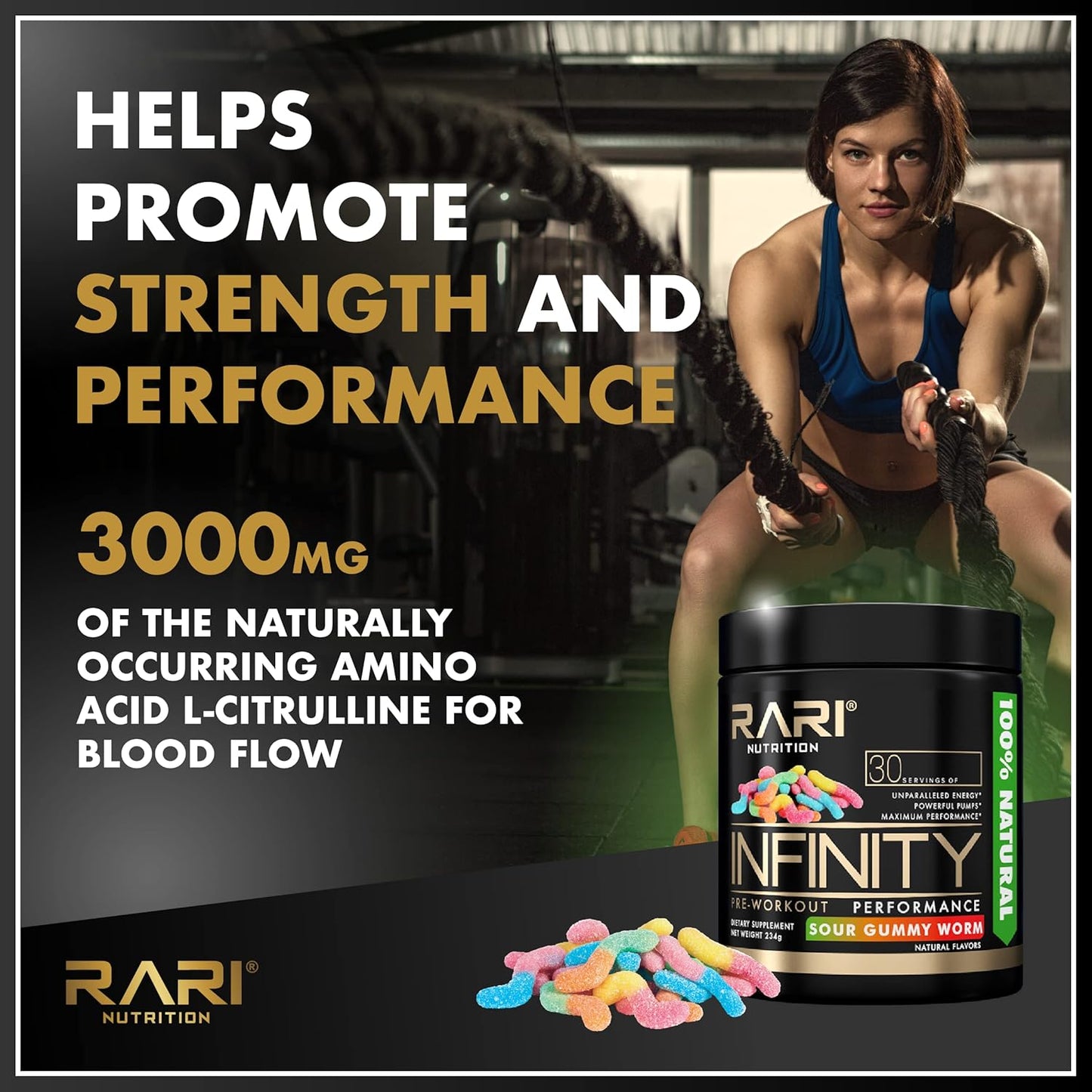 RARI Nutrition Infinity Pre Workout Performance Powder - 30 Servings, High-Performance Energy Drink for Women and Men - Candy Watermelon Flavor - Espot.com.au