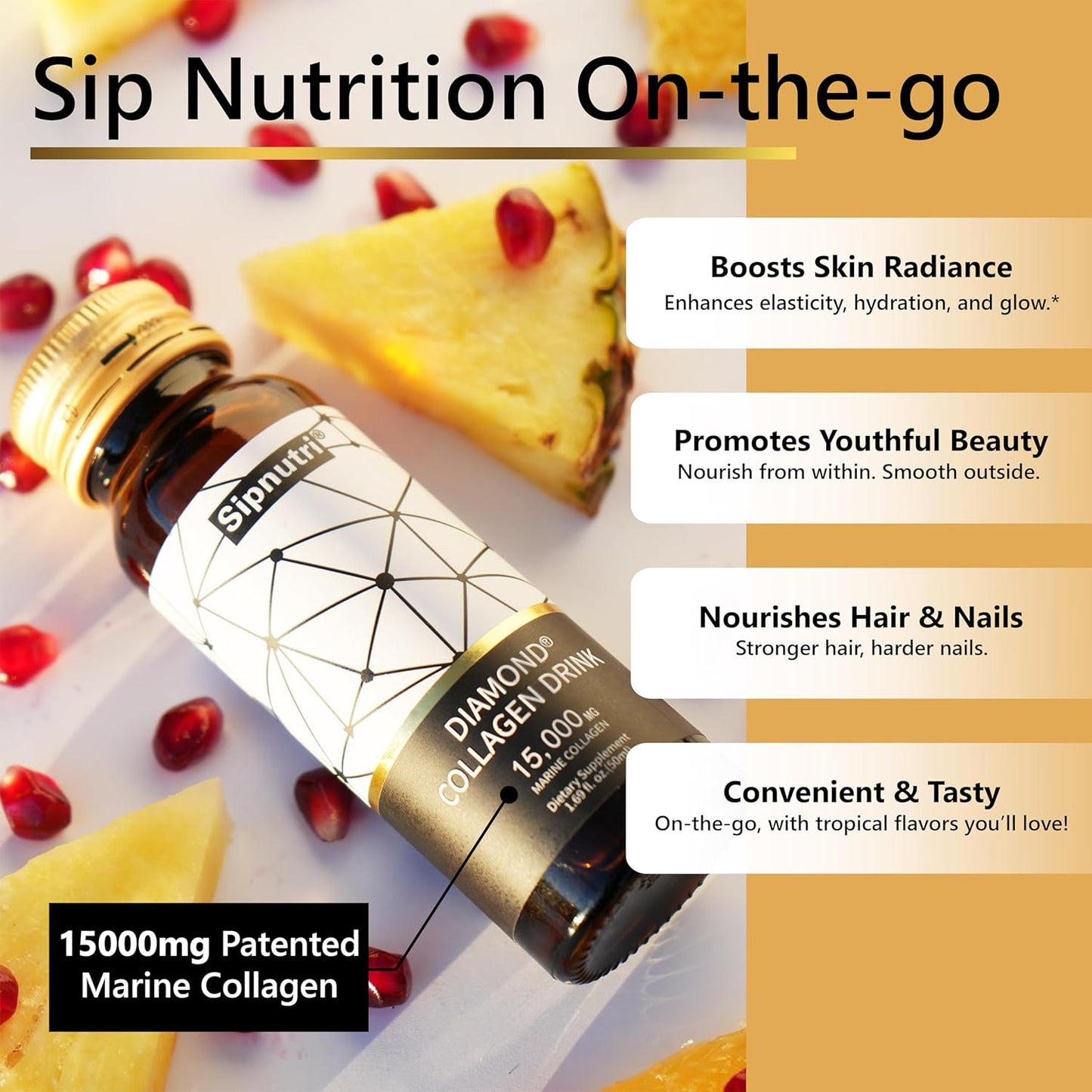 sipnutri-diamond-liquid-collagen-drink---15000mg-marine-collagen-with-vitamin-c-pomegranate---hair-skin-nails-joints-bones-support---50ml-x-10-bottles-3-boxes-2