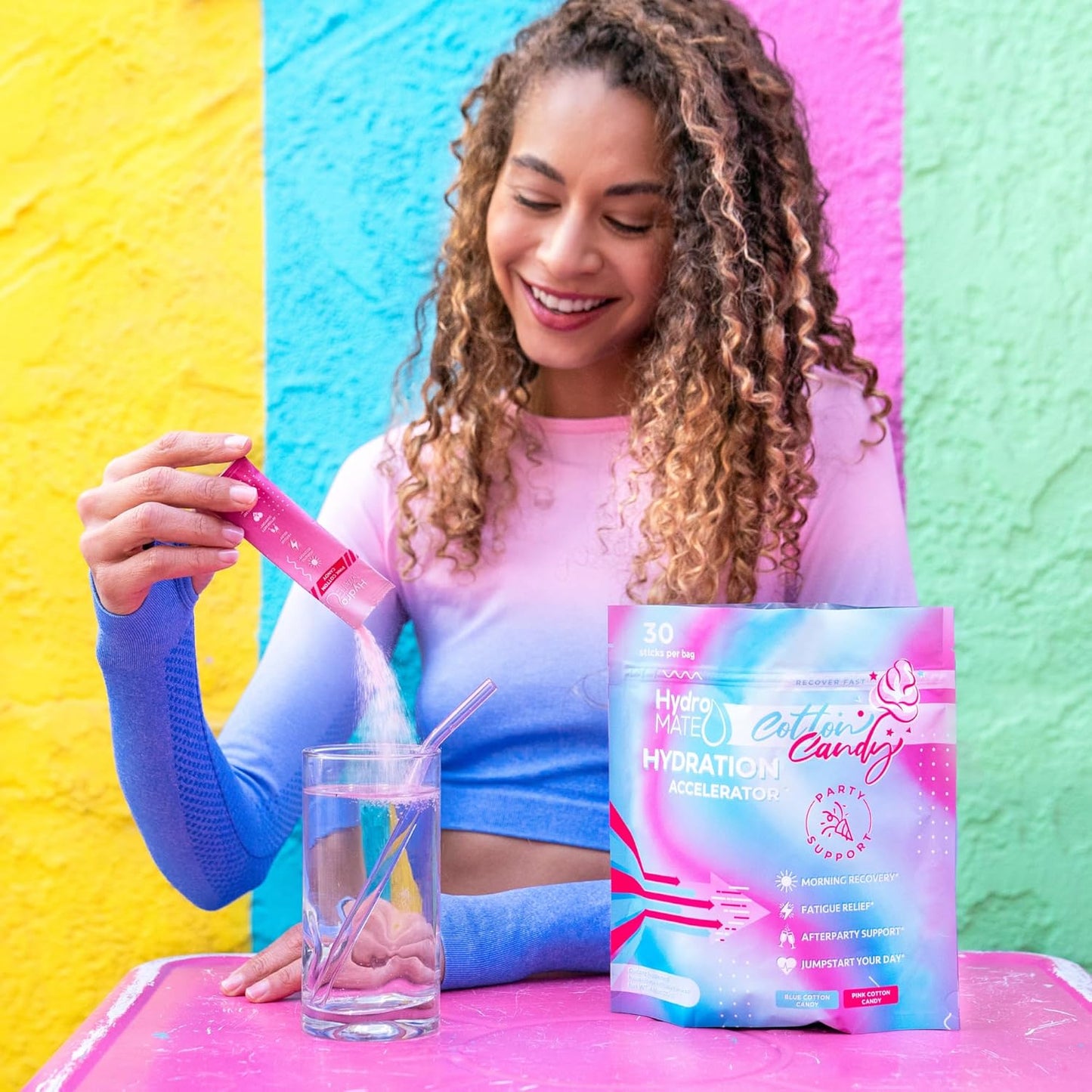 hydromate-electrolytes-powder-sticks---cotton-candy-flavor-16-packets-with-vitamin-c-for-instant-hydration---sugar-free-keto-friendly-electrolyte-support-2