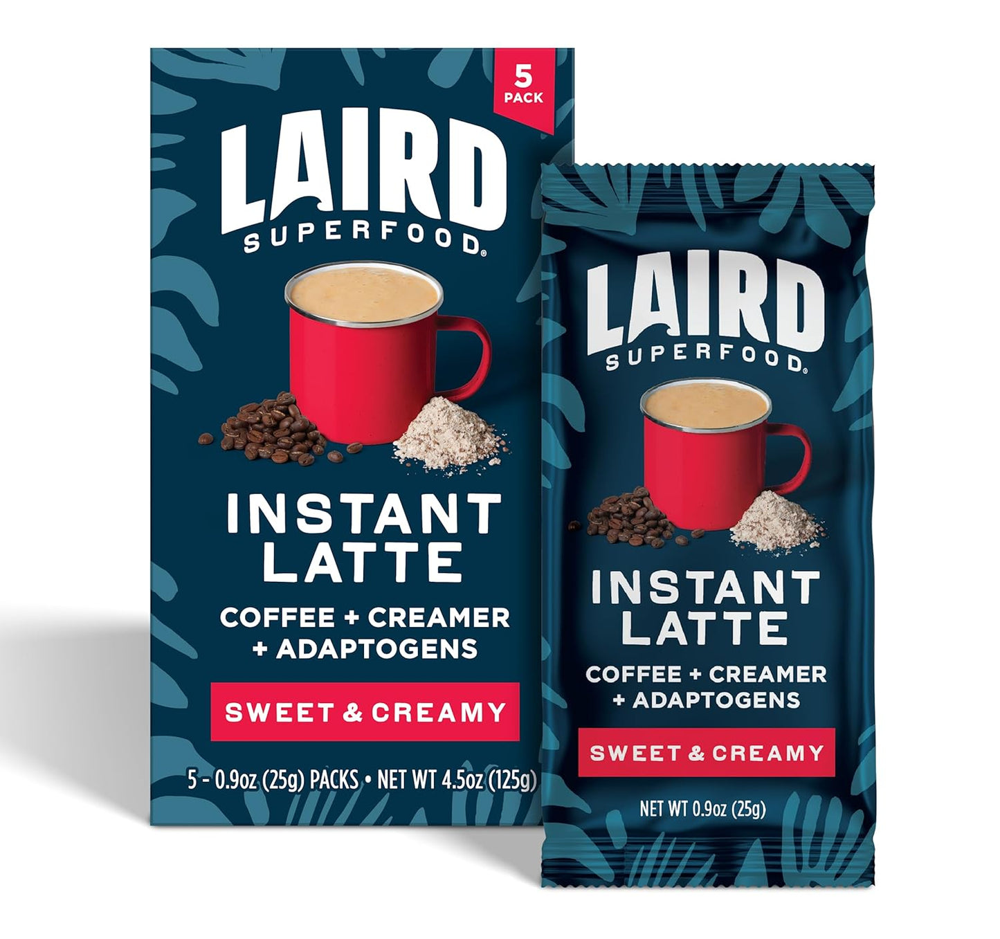Laird Superfood Instant Latte Sachets - Sweet, Creamy, and Enriched with Adaptogens - Pack of 5 - Espot.com.au