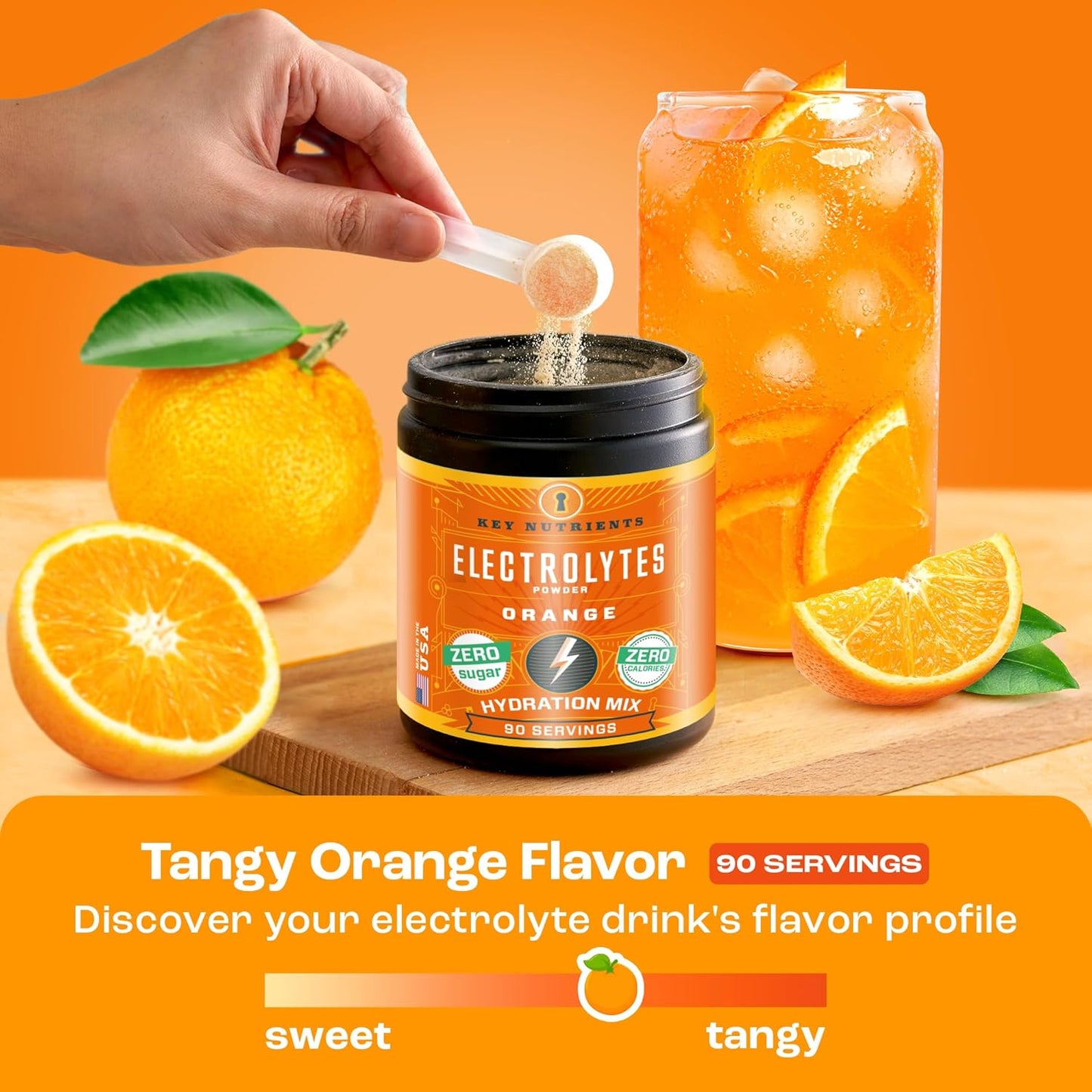 Tangy Orange Multivitamin Electrolyte Powder - Energy & Endurance Hydration Supplement - No Sugar, No Calories - 90 Servings - Made in USA - Espot.com.au