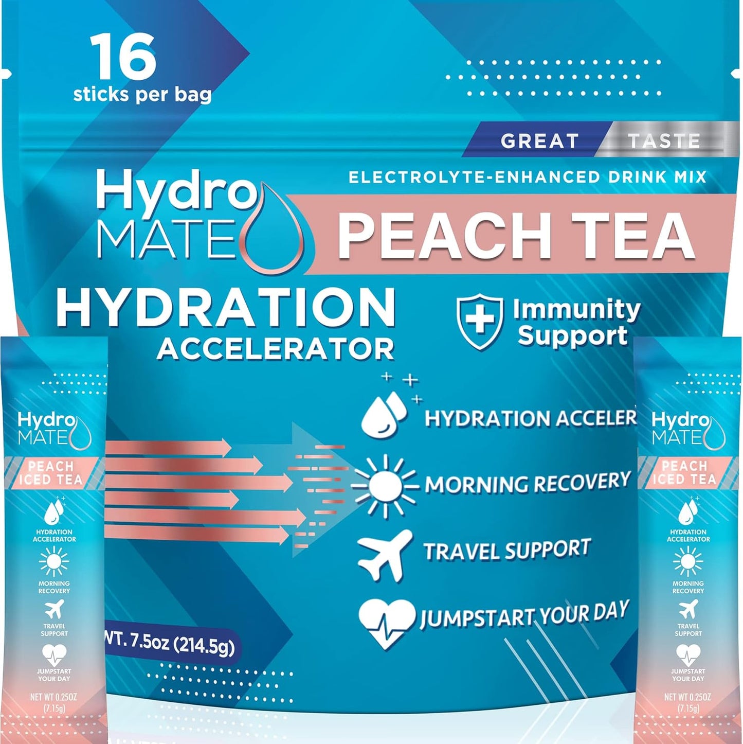 hydromate-electrolytes-powder-peach-tea---16-count-instant-hydration-packets-with-vitamin-c---low-sugar-fast-party-recovery-packets-1