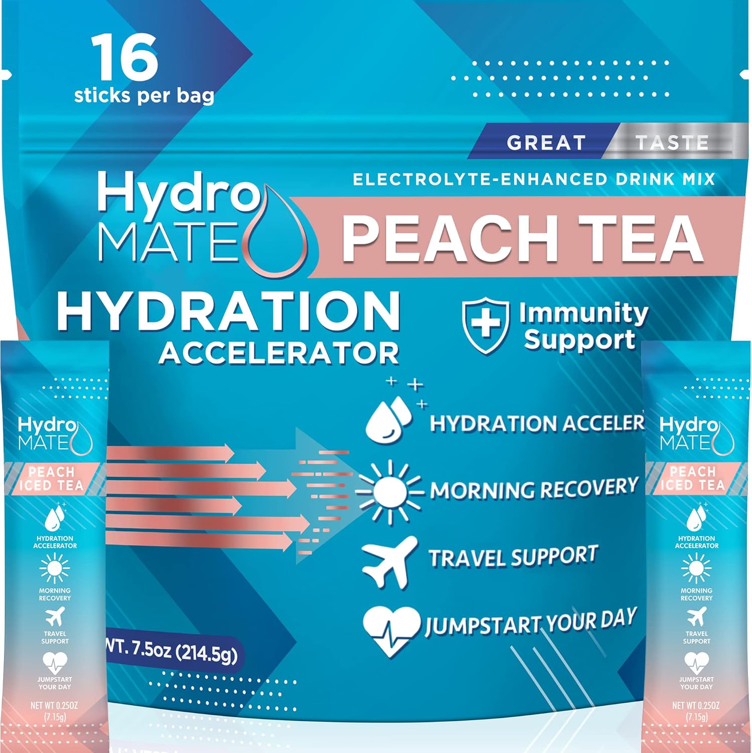 hydromate-electrolytes-powder-peach-tea---16-count-instant-hydration-packets-with-vitamin-c---low-sugar-fast-party-recovery-packets-1