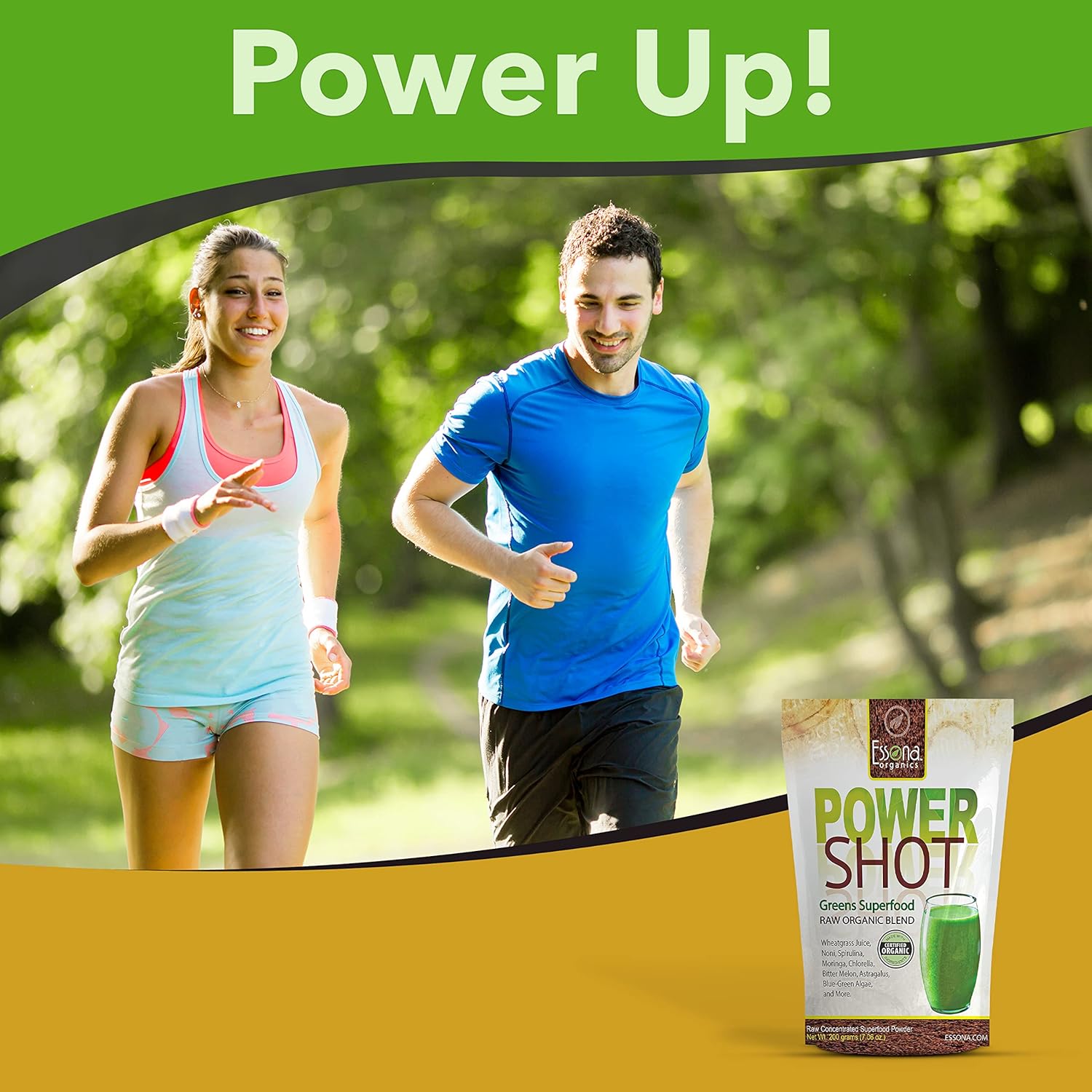 Essona Organics Power Shot Greens Superfood Blend - 100% Pure Raw Organic Vegan - Spirulina, Chlorella, Wheat Grass, Blue-Green Algae, Kale - 60 Servings, 180g Powder - Order Now - Espot.com.au