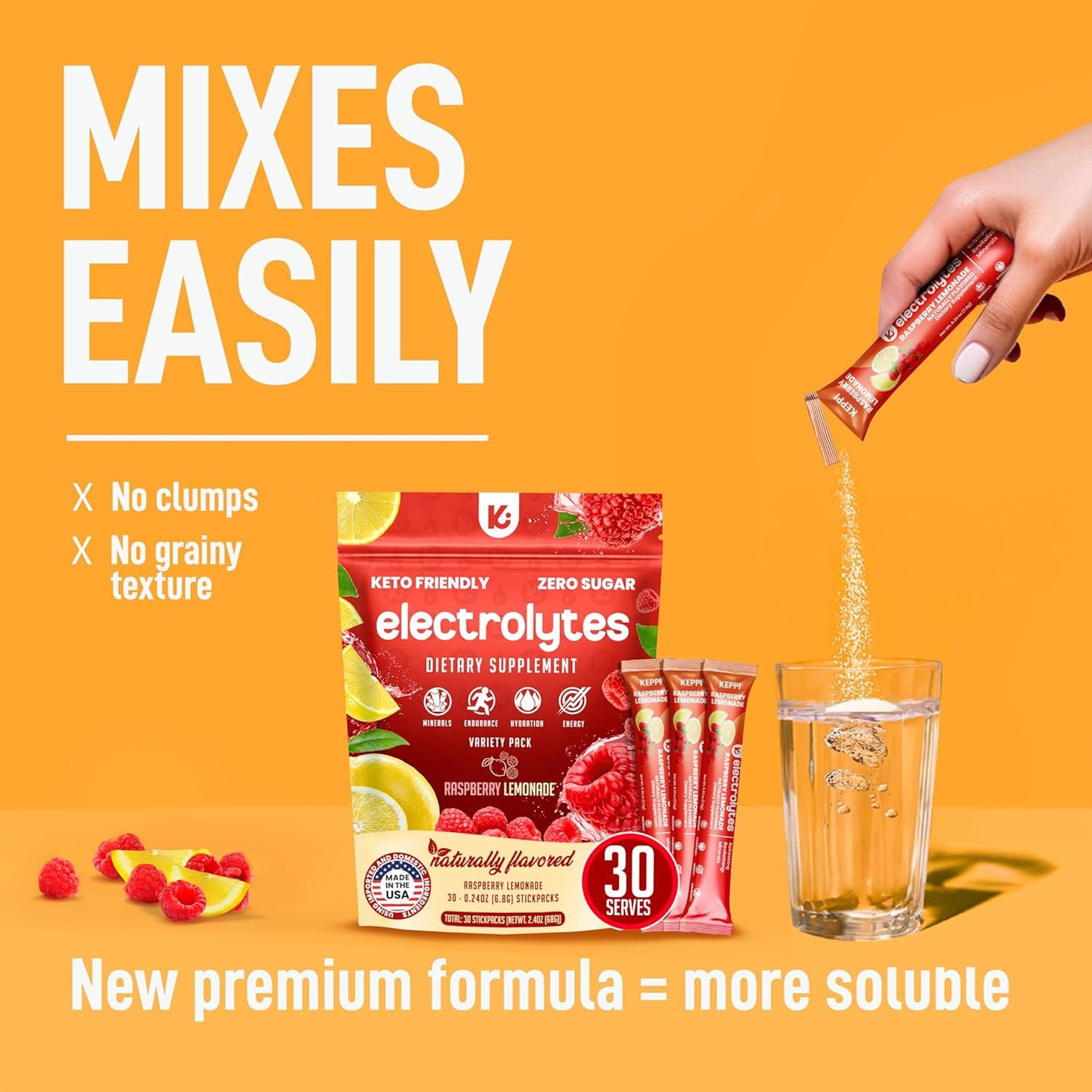 30 Servings Keppi Electrolyte Hydration Packets - USA-Made Sugar-Free Powder - Delicious Keto Mix - Easy-to-Mix Electrolyte Powder - Keto-Friendly Pack - Espot.com.au
