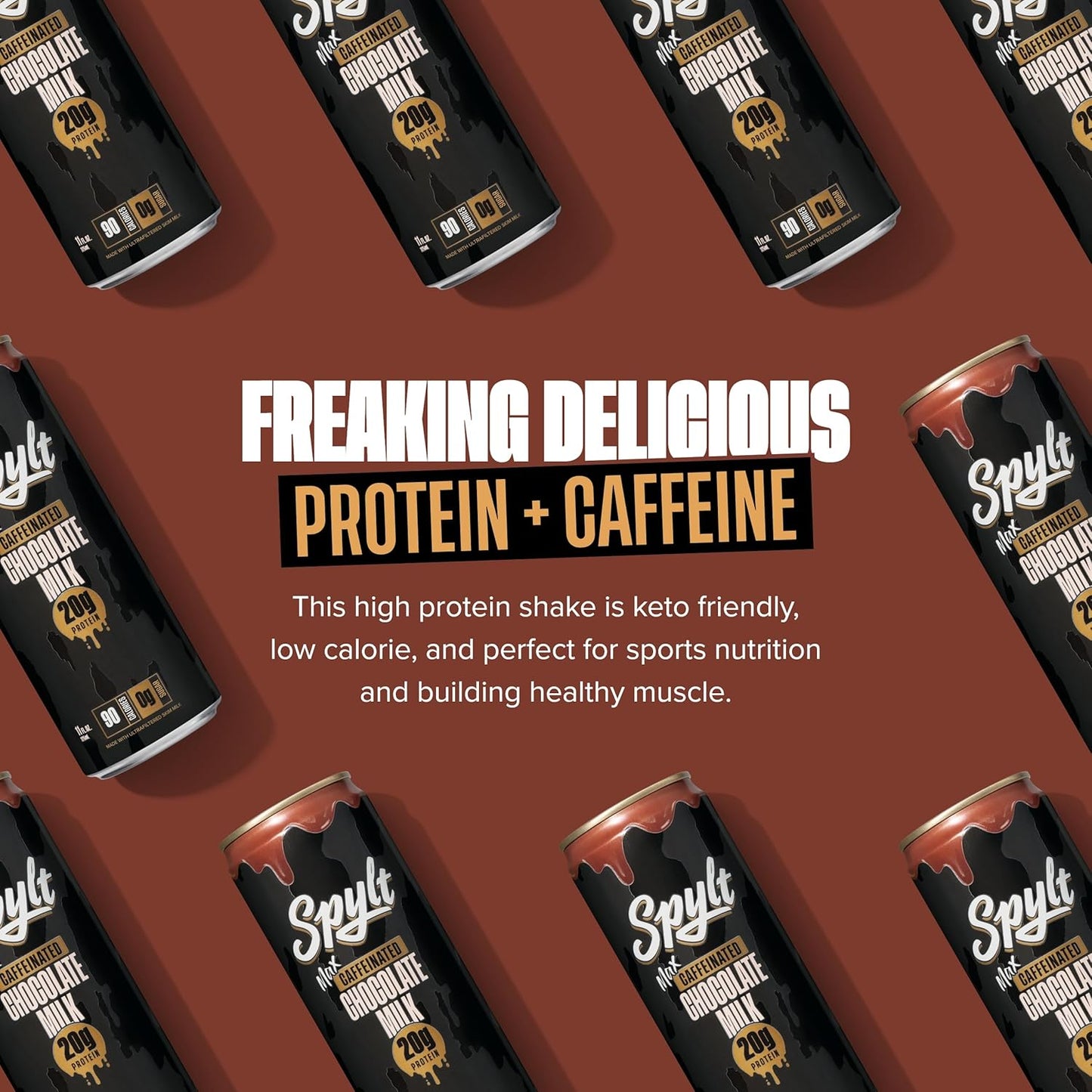 Spylt High Protein Max Chocolate Milk - Ready to Drink, Sugar Free, Lactose Free with 140mg Caffeine & 20g Protein - Ideal for Workout Recovery & Afternoon Energy Boost - 12 Count Pack - Espot.com.au
