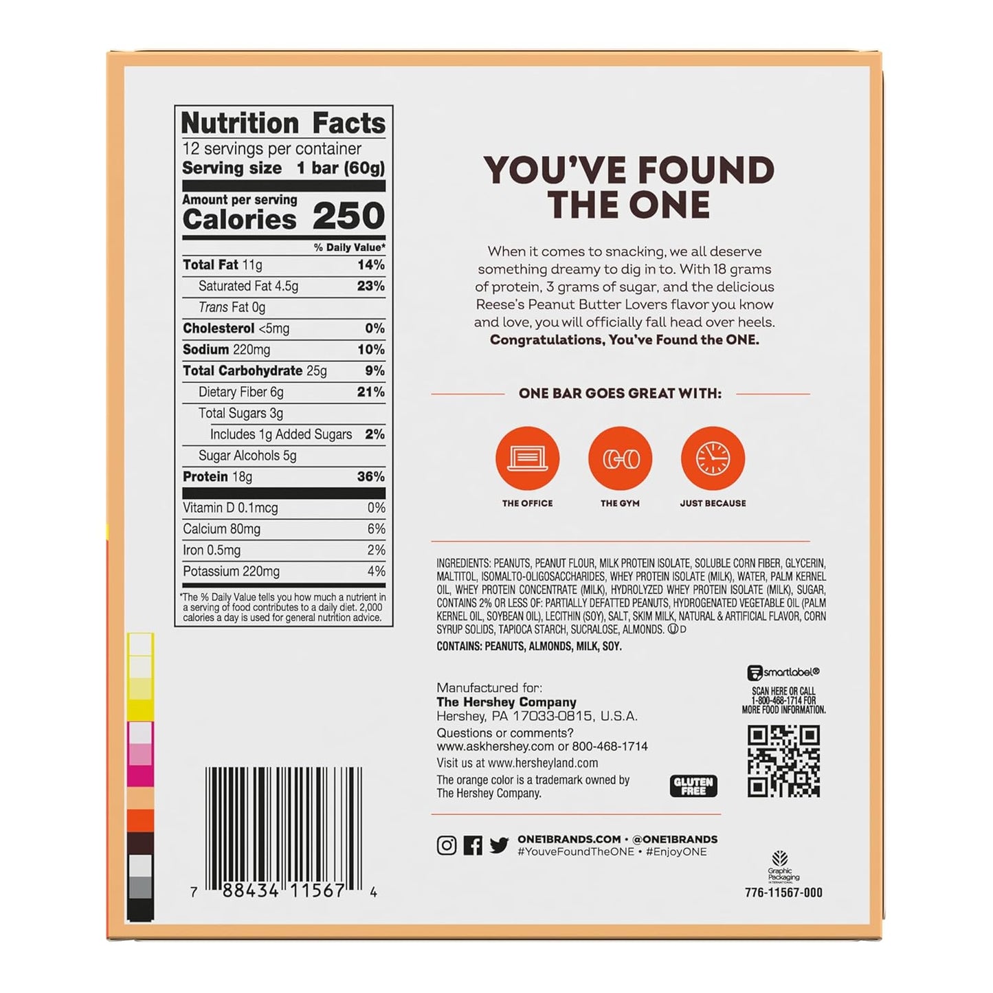 Reese's Peanut Butter Lovers ONE Protein Bars - 12 Count, Gluten Free, 18g Protein, 3g Sugar - Pantry Staple Snack - Espot.com.au