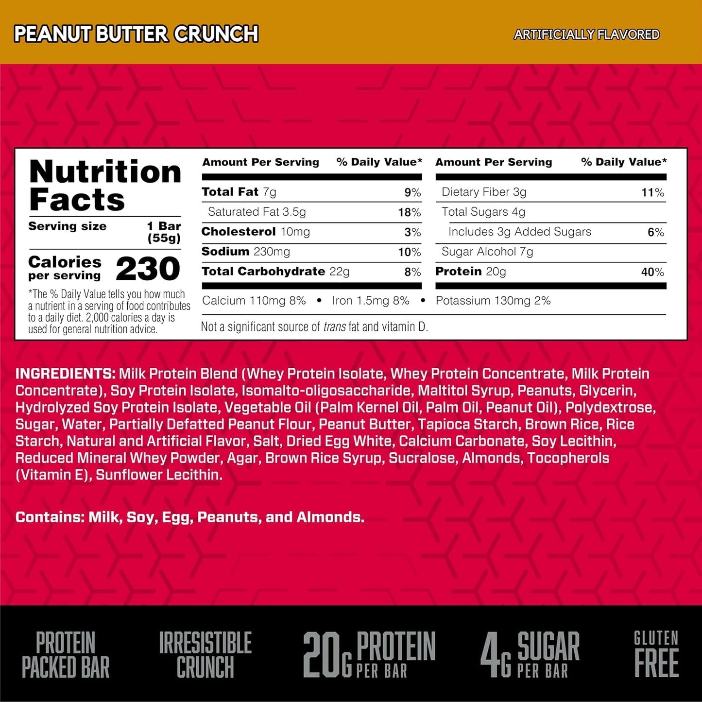 Gluten-Free BSN Protein Crisp Bar - Peanut Butter Crunch, 12 Count - Whey Protein Snack Bars with Fiber - Crunchy Protein Bars - Espot.com.au