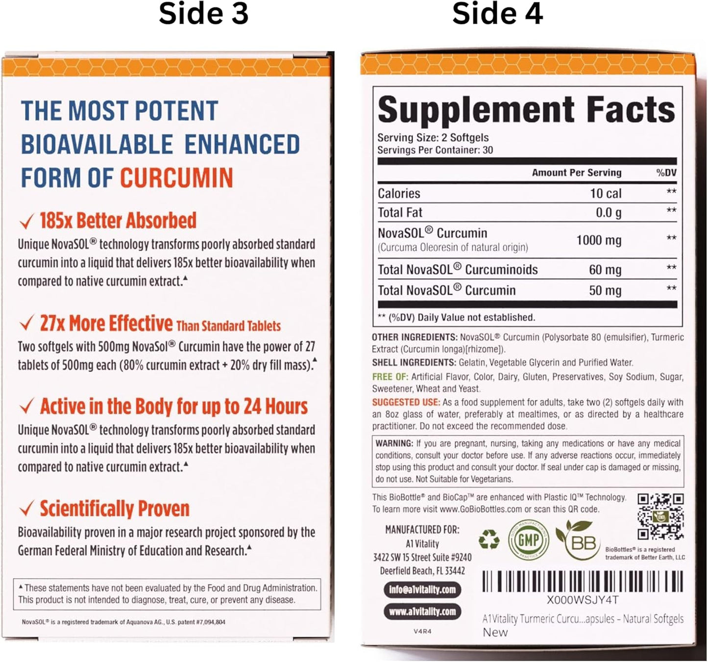 High Potency Turmeric Curcumin Softgels for Joint Support - Advanced NovaSOL Formula with 1000mg - Enhanced Bioavailability - Natural Supplement - Espot.com.au