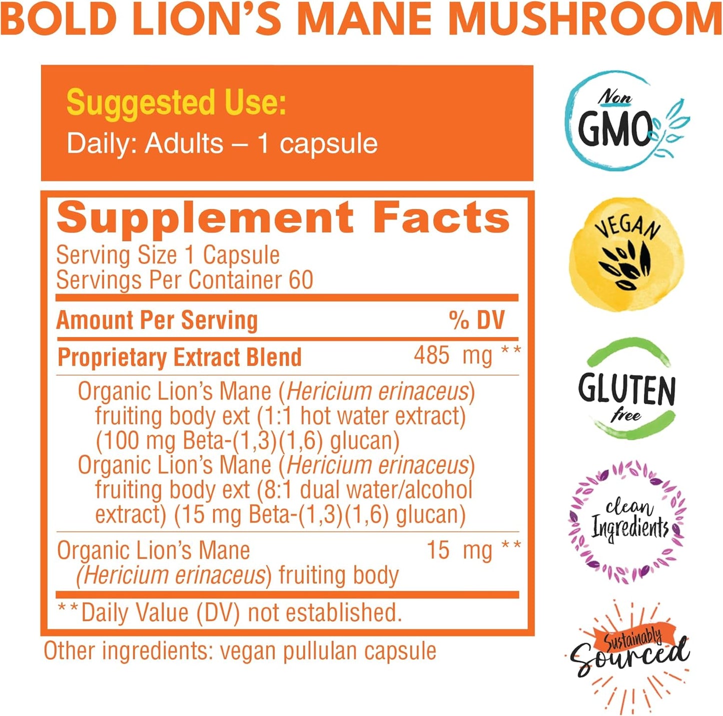 Organic Lion's Mane Mushroom Capsules - Fruiting Body Extracts for Brain Health - Memory, Mood, Immune Support - Vegan - 60 Capsules - Espot.com.au