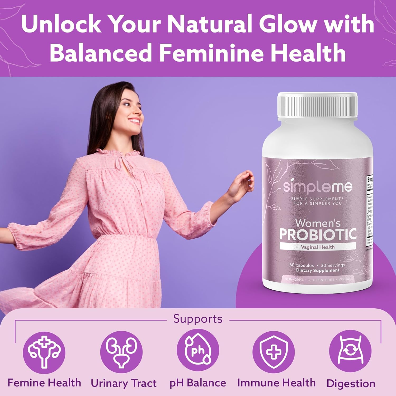 Women's Probiotic Supplement with Cranberry for Vaginal Health & UTI Prevention - 60 Capsules for pH Balance & Gut Flora - Probiotics with Prebiotics for Women's Wellness - Espot.com.au