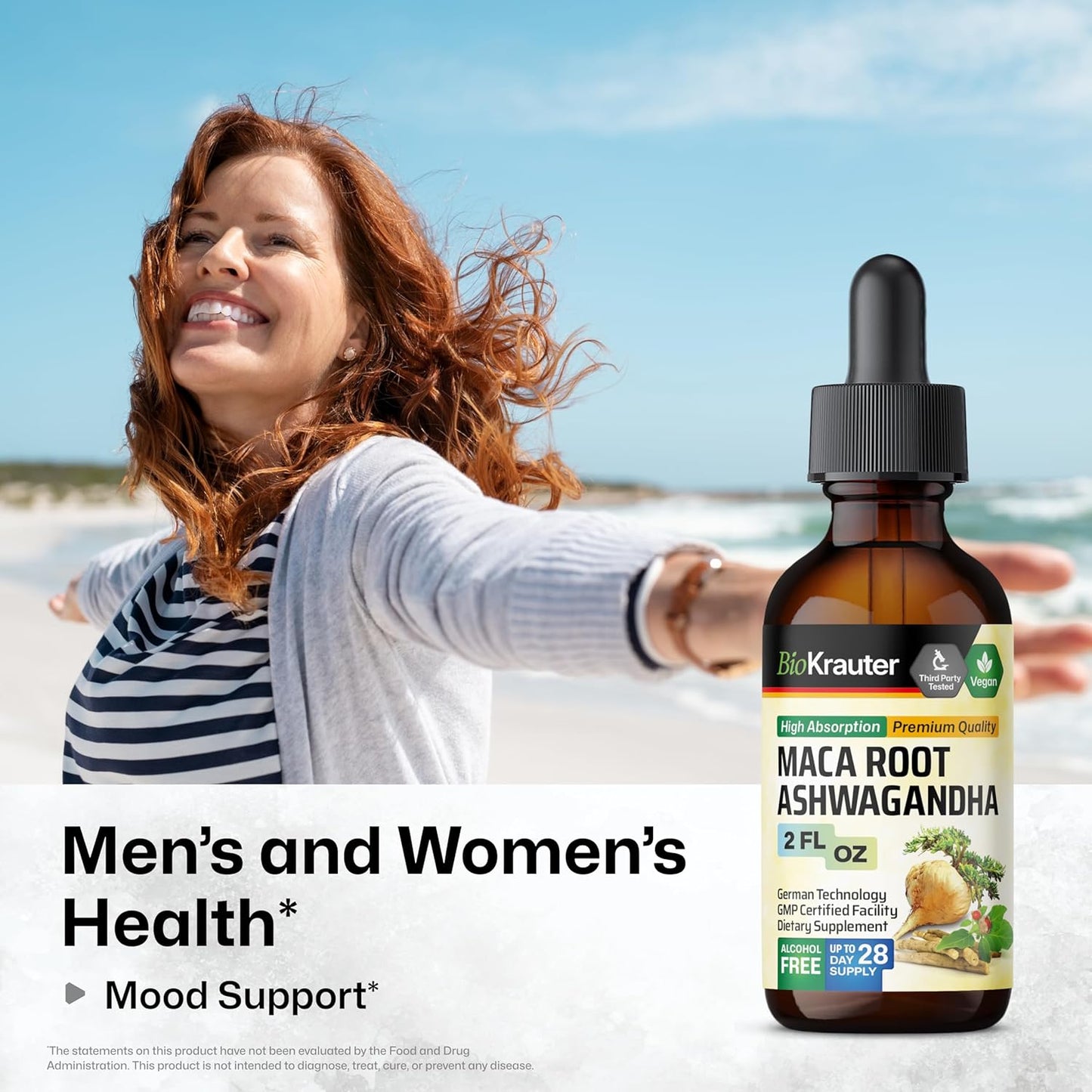Organic Maca Root and Ashwagandha Tincture - Mood Support Liquid Supplement - Vegan Drops for Men & Women - Alcohol & Sugar Free - 2 Fl.Oz. - Espot.com.au