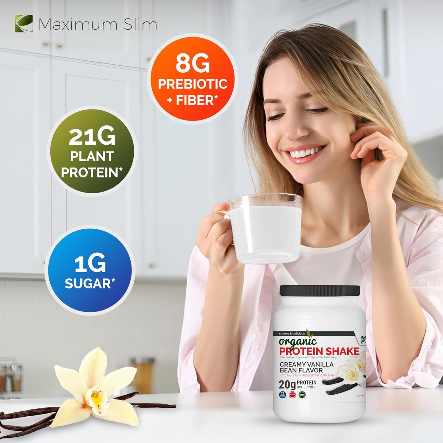 Organic Creamy Vanilla Bean Protein Shake by Maximum Slim - Delicious and Nutritious Option for Weight Management and Muscle Recovery - Espot.com.au
