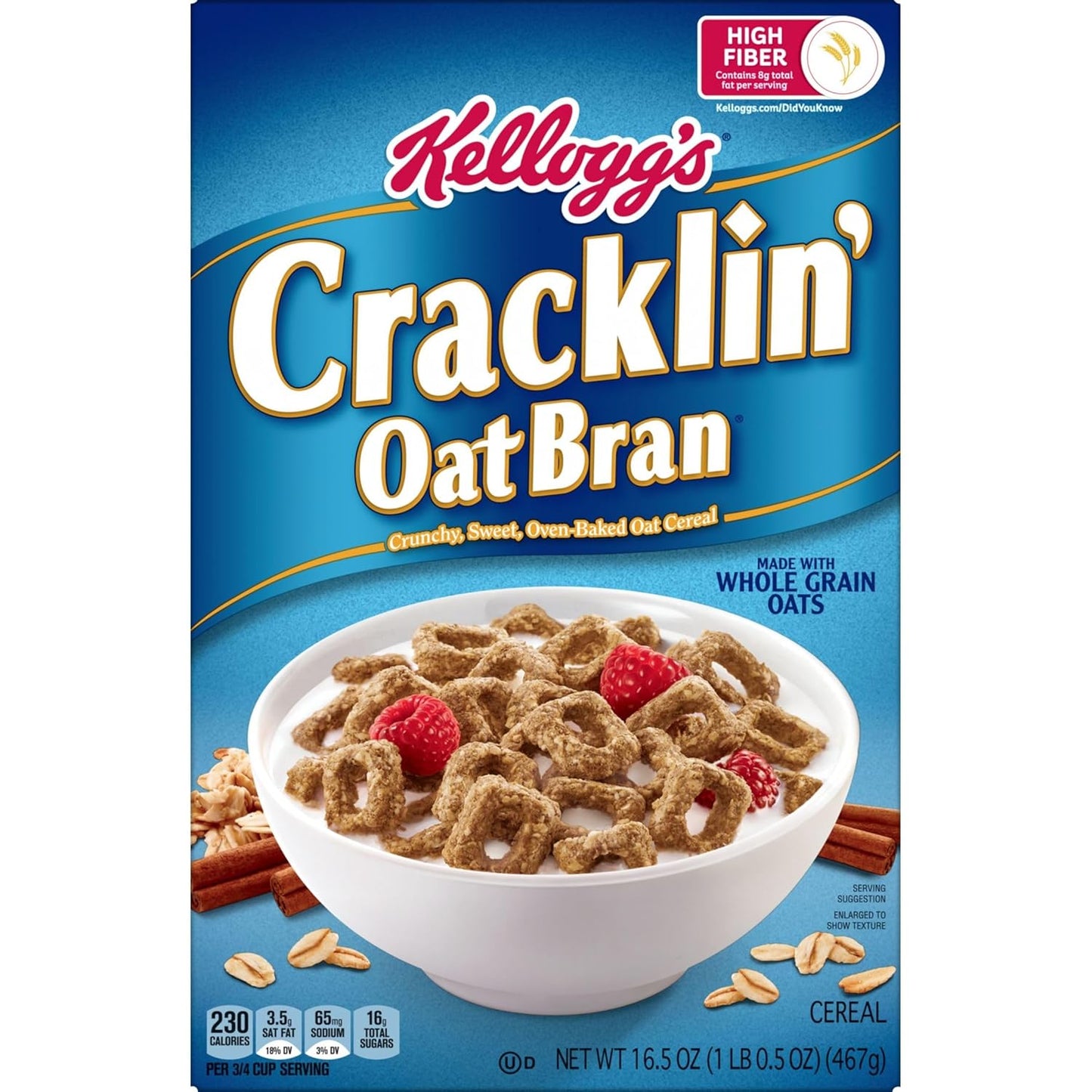 Kellogg's Cracklin' Oat Bran Cereal - Fiber-Rich Breakfast Cereal for the Whole Family - Original Flavor - 3 Boxes - Espot.com.au