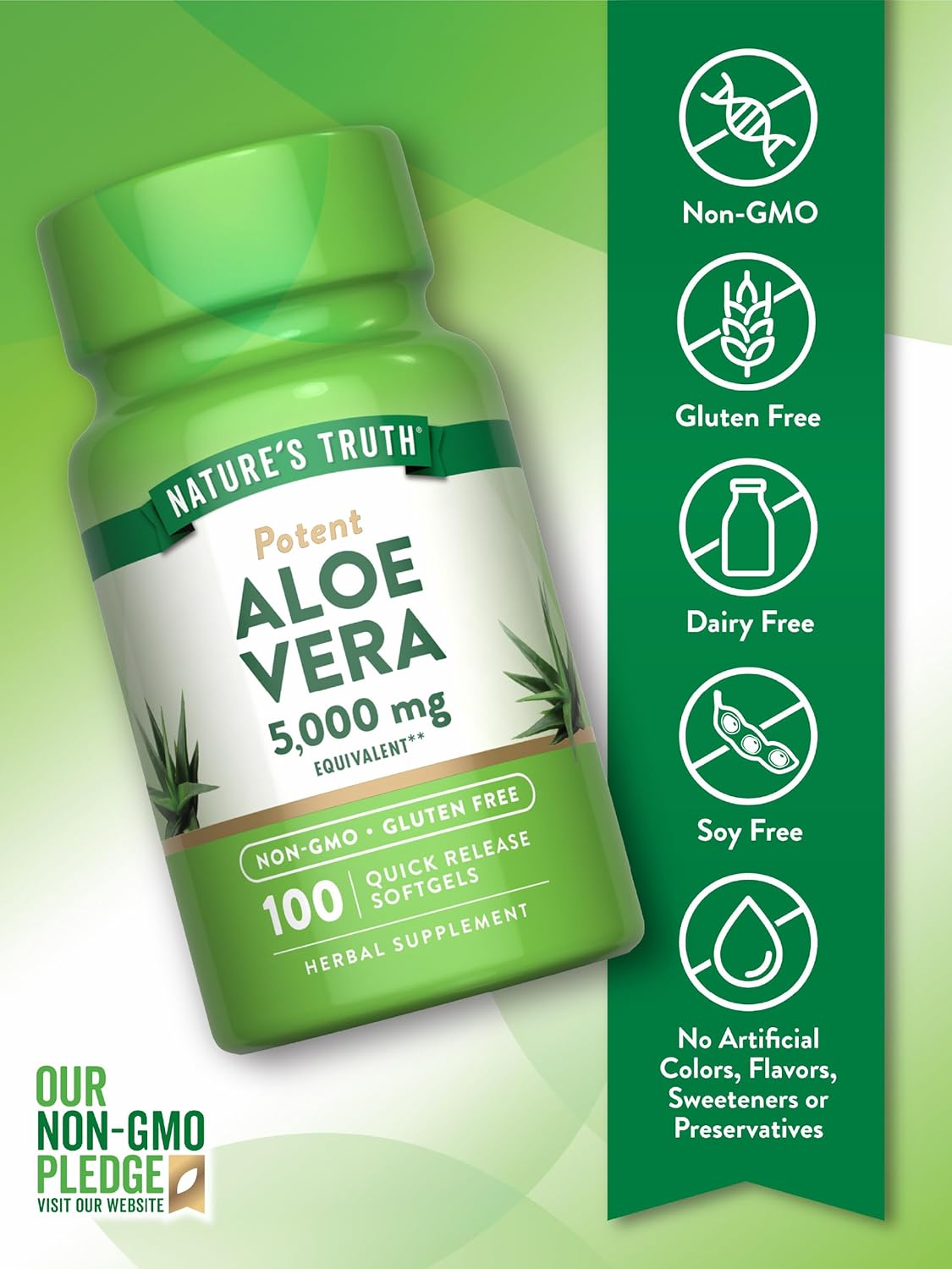 Aloe Vera Softgels - 5000mg, 100 Count | Non-GMO & Gluten Free Supplement by Nature's Truth - Espot.com.au