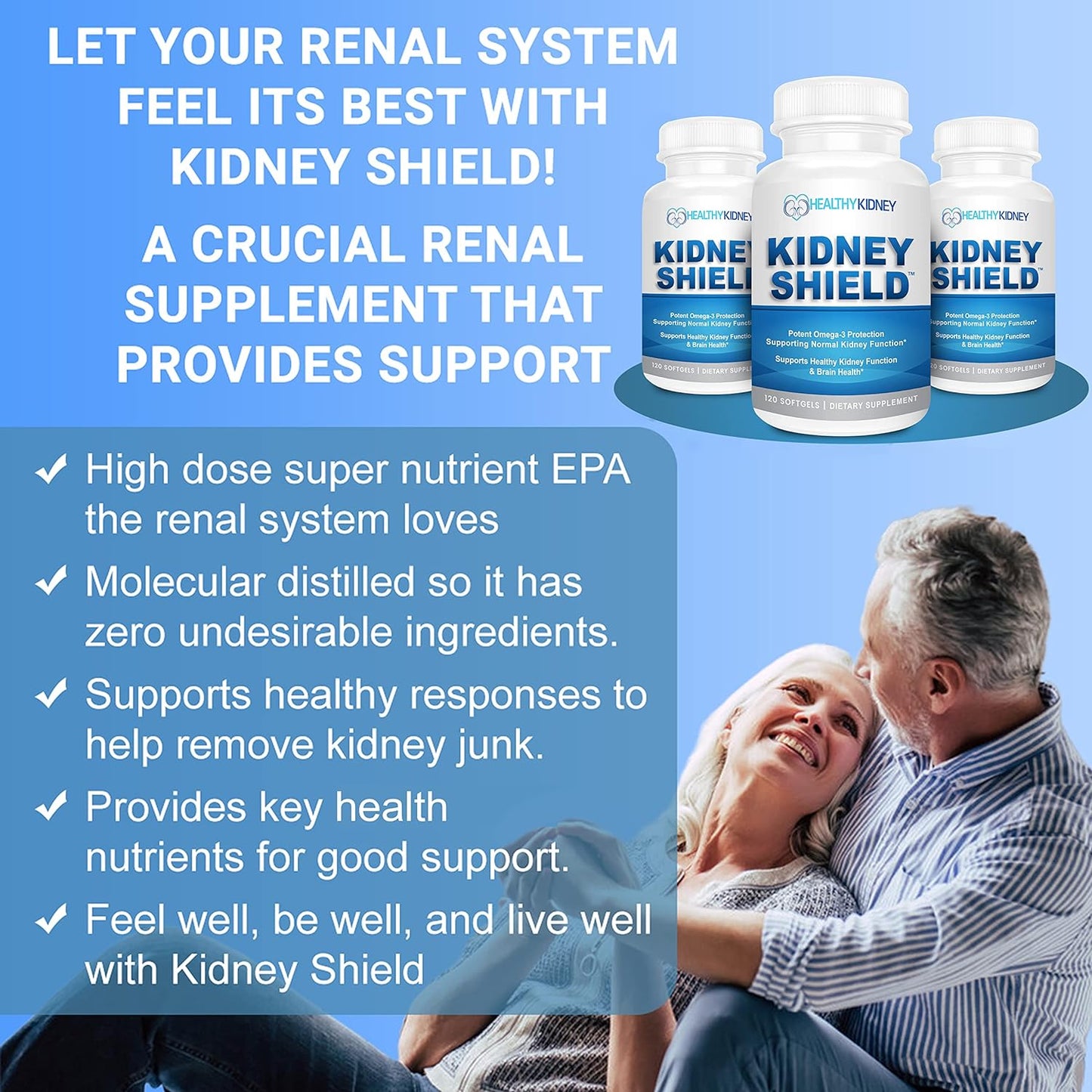 Kidney Shield Omega 3 Fish Oil Supplements for Kidney Health - Supports Normal Function & Cleanse Detox - 120 Lemon Softgels - Espot.com.au