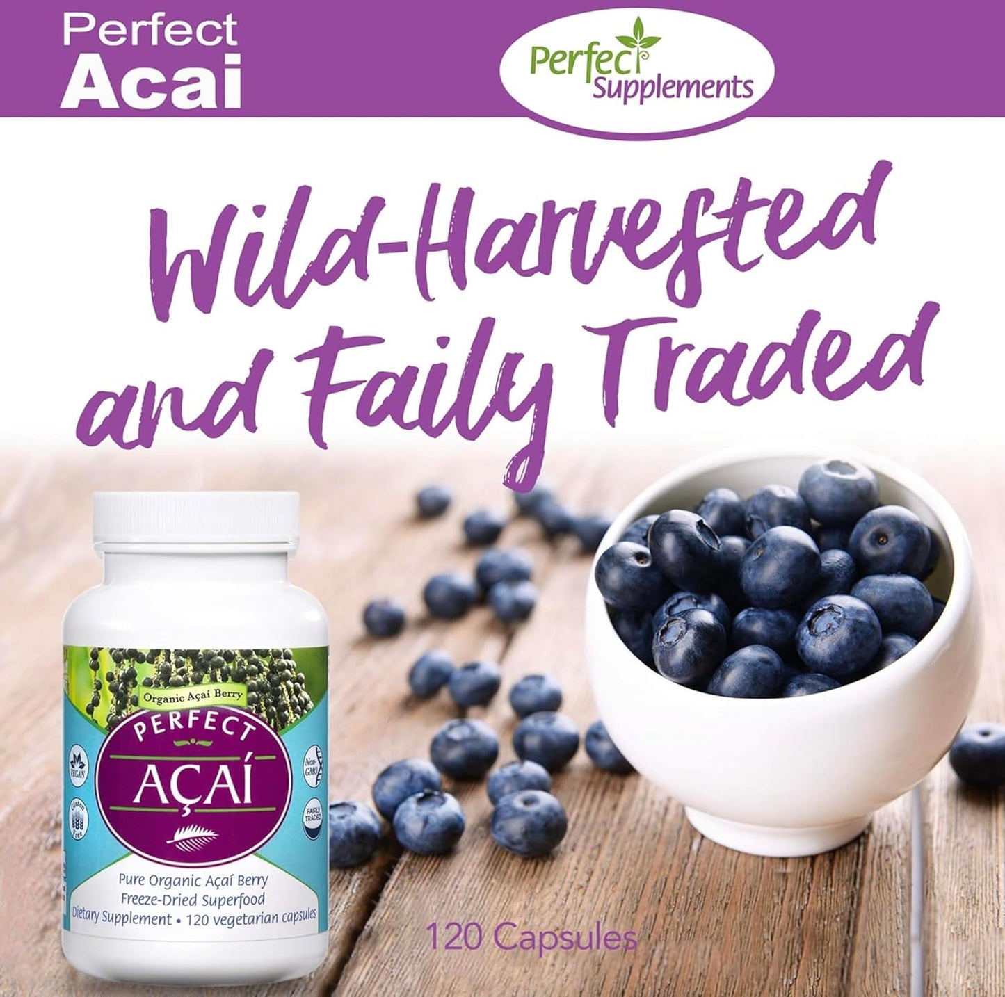 Organic Freeze-Dried Acai Supplement - 120 Vegetable Capsules by Perfect Supplements - Espot.com.au