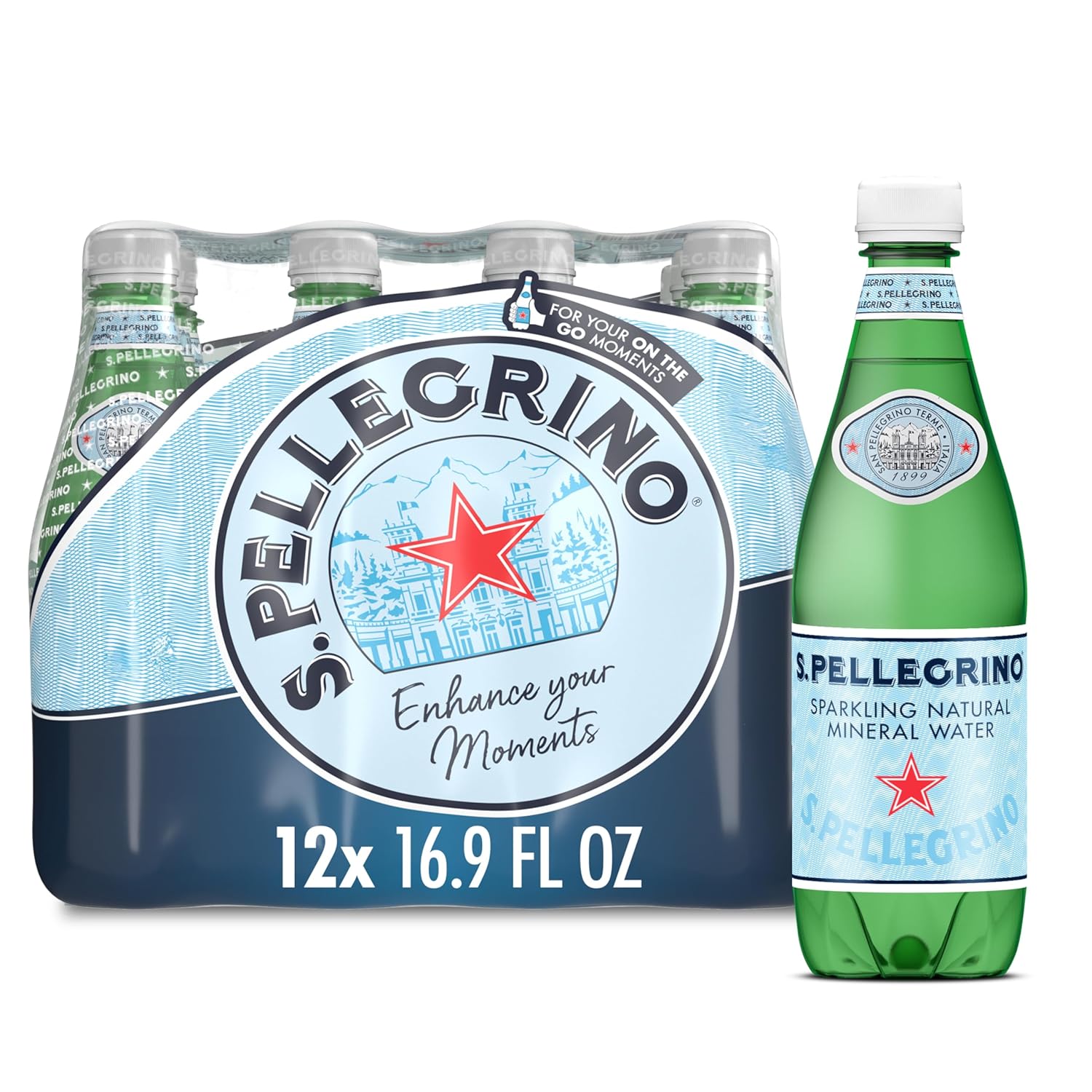 S.Pellegrino Sparkling Natural Mineral Water, 16.9 Fl Oz Plastic Bottles - Pack of 12 - Espot.com.au