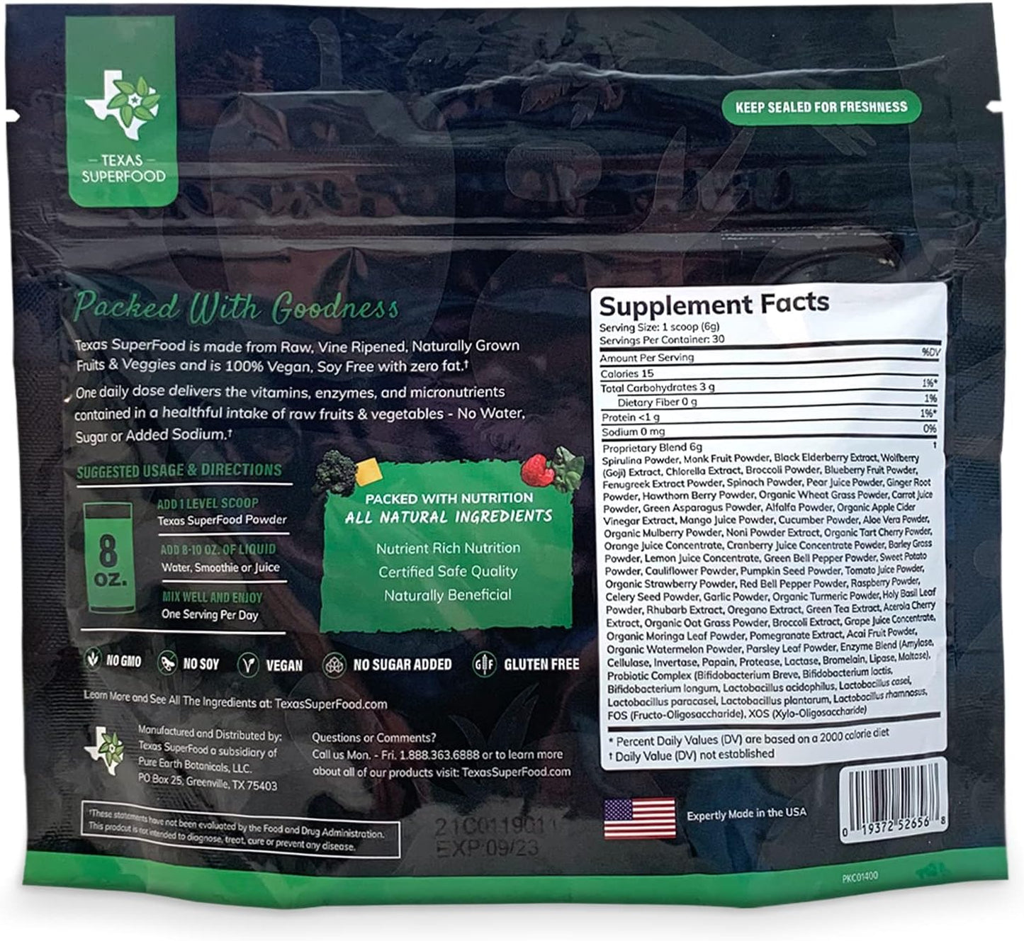 Texas SuperFood Family - Original Superfood Powder, Reds & Greens Blend - Whole Food Dietary Supplement, Non-GMO, Gluten-Free, Vegan - 30 Servings, 180g - Espot.com.au