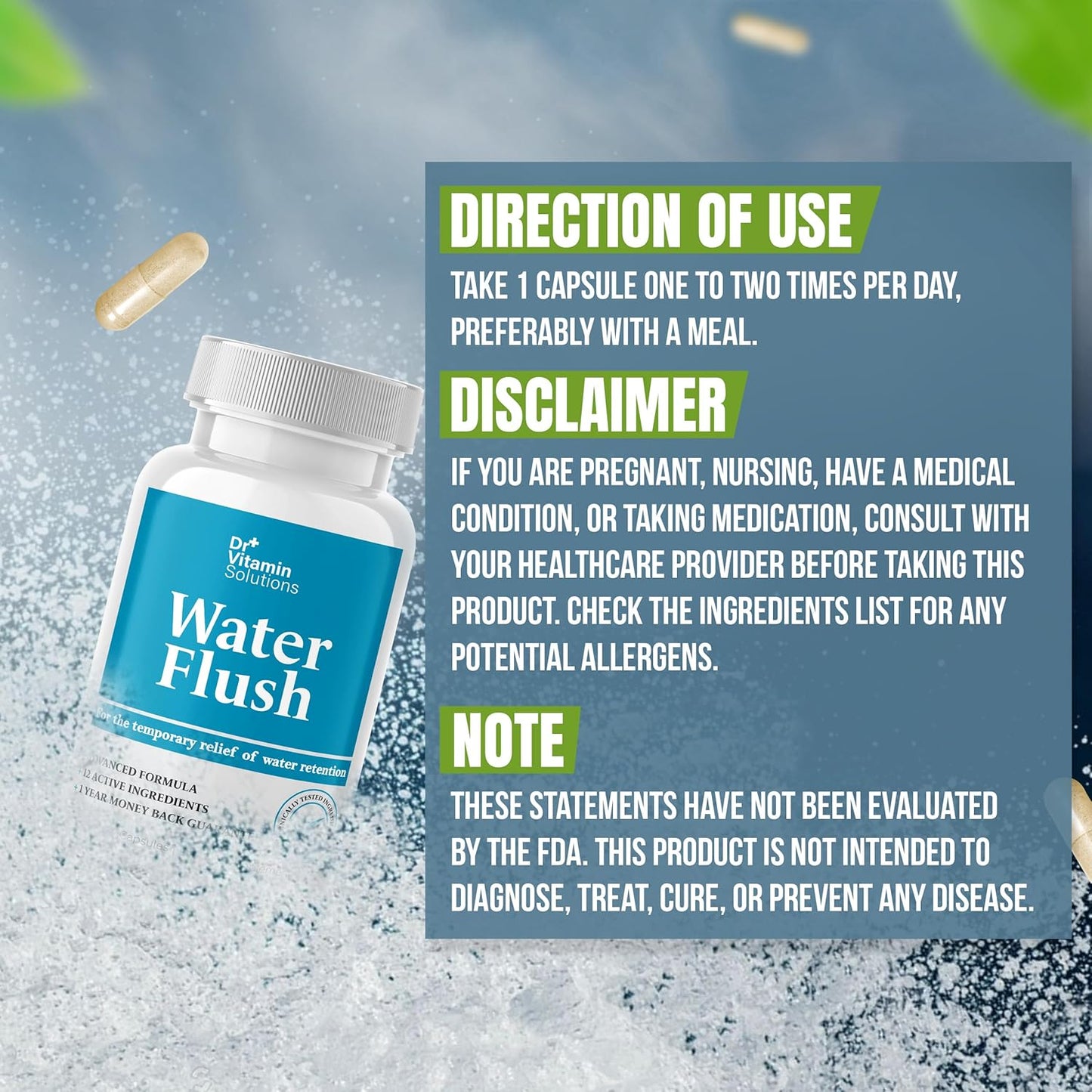 Premium Diuretic Water Pills for Weight Management - 12 Active Ingredients for Bloat Relief, Water Retention Support - 60 Capsules - Espot.com.au