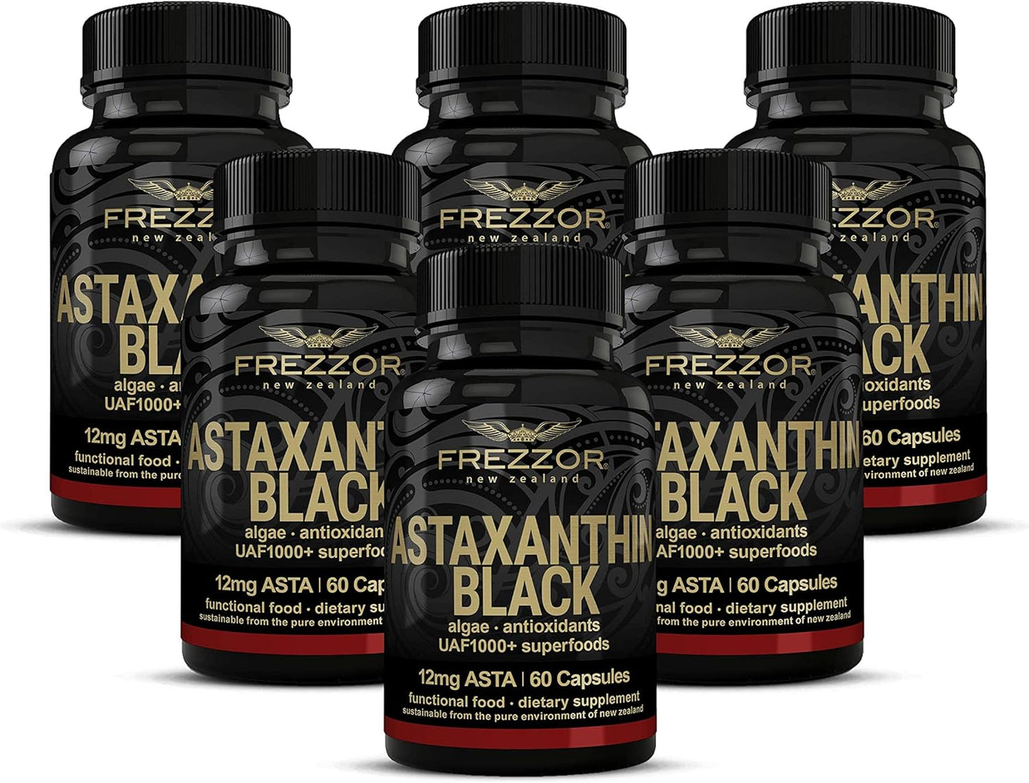 FREZZOR Astaxanthin Black Softgels - Heart, Eye & Brain Health, Anti-Aging Skincare - 12mg Astaxanthin, 360 Softgels, 6 Month Supply - Espot.com.au