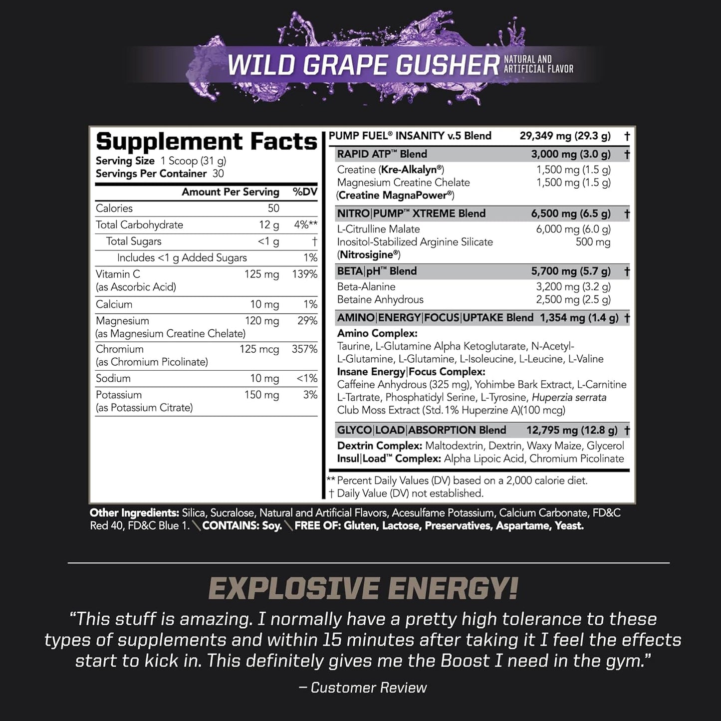 pmd-sports-ultra-pump-fuel-insanity---pre-workout-drink---wild-grape-gusher-flavor---boost-energy-strength-endurance-recovery---complex-carbs-amino-energy---30-servings-2