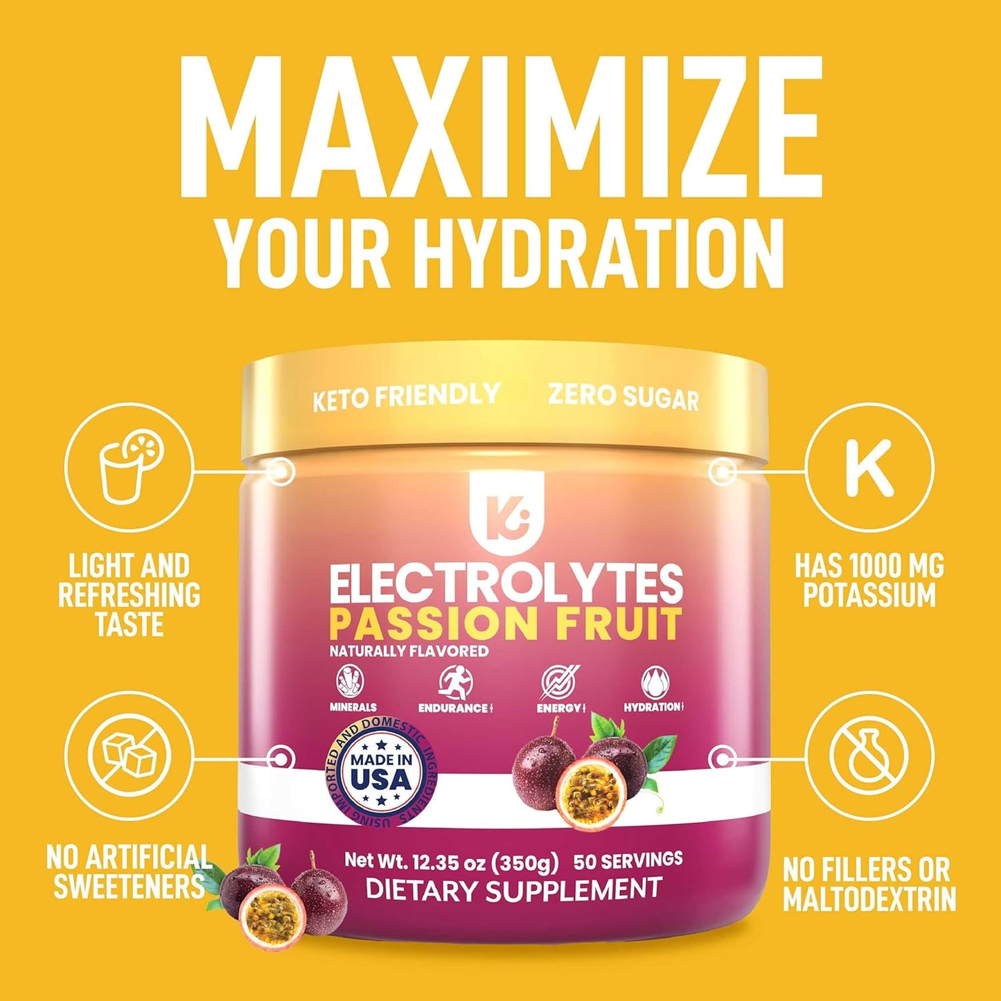 Passionfruit Keto Electrolyte Powder - Sugar-Free Hydration - Sips Like Sunshine - Keto-Friendly Electrolytes Powder - Espot.com.au
