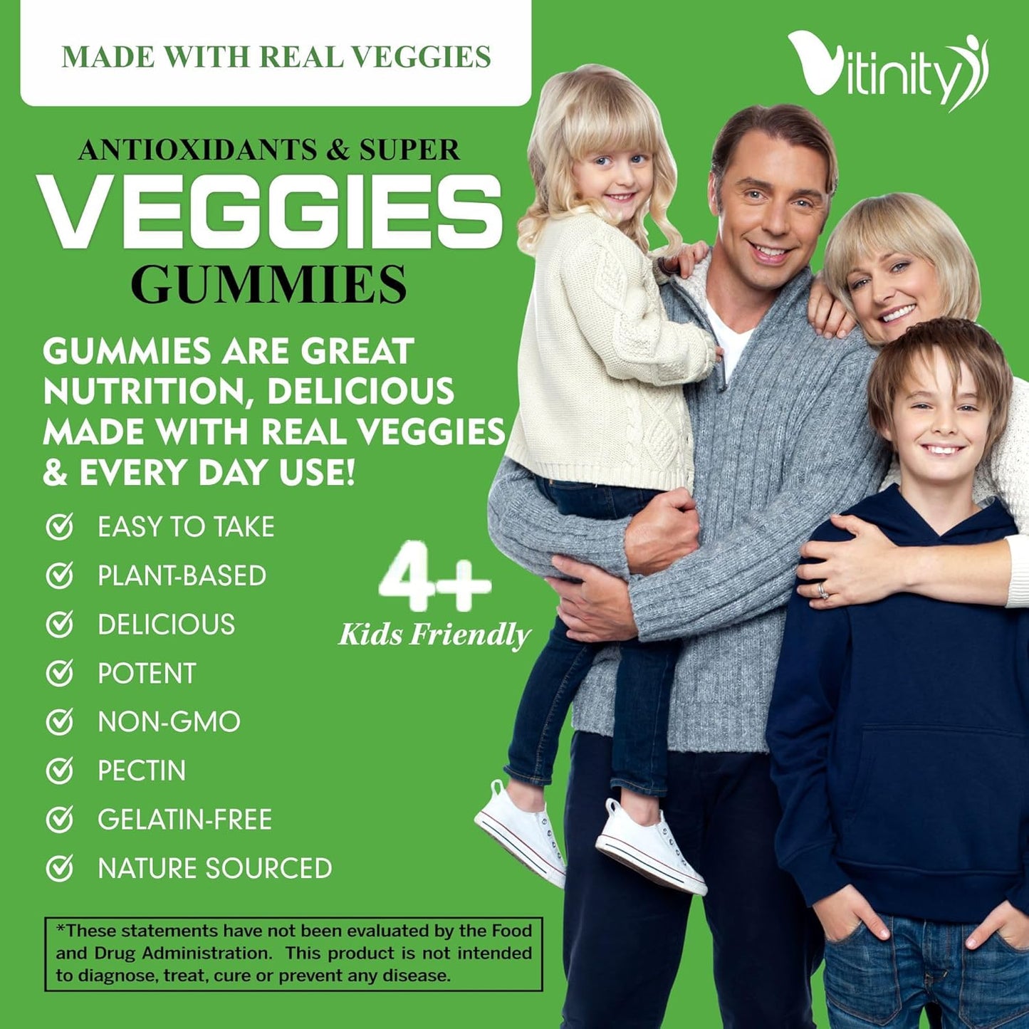 VITINITY Veggies Gummies Supplement with 30 Super Veggies, Fruits & Herbs - 120 Chews, Non-GMO, Gluten-Free - 60 Day Supply - Espot.com.au