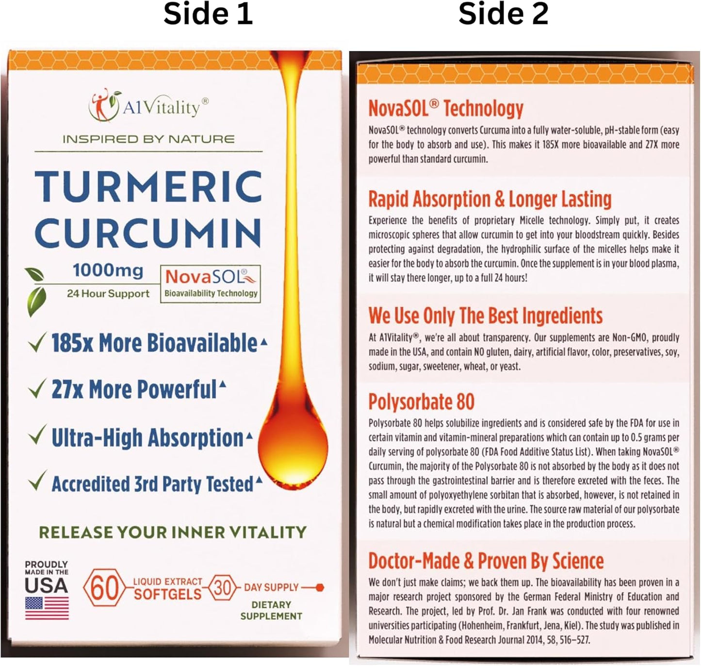 High Potency Turmeric Curcumin Softgels for Joint Support - Advanced NovaSOL Formula with 1000mg - Enhanced Bioavailability - Natural Supplement - Espot.com.au