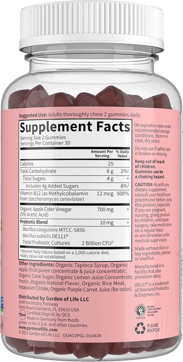 Organic Apple Cider Vinegar Probiotic Gummies with Vitamin B12 - Vegan & Non-GMO Digestion Support - 60 Gummies, 2 Billion CFUs - Espot.com.au