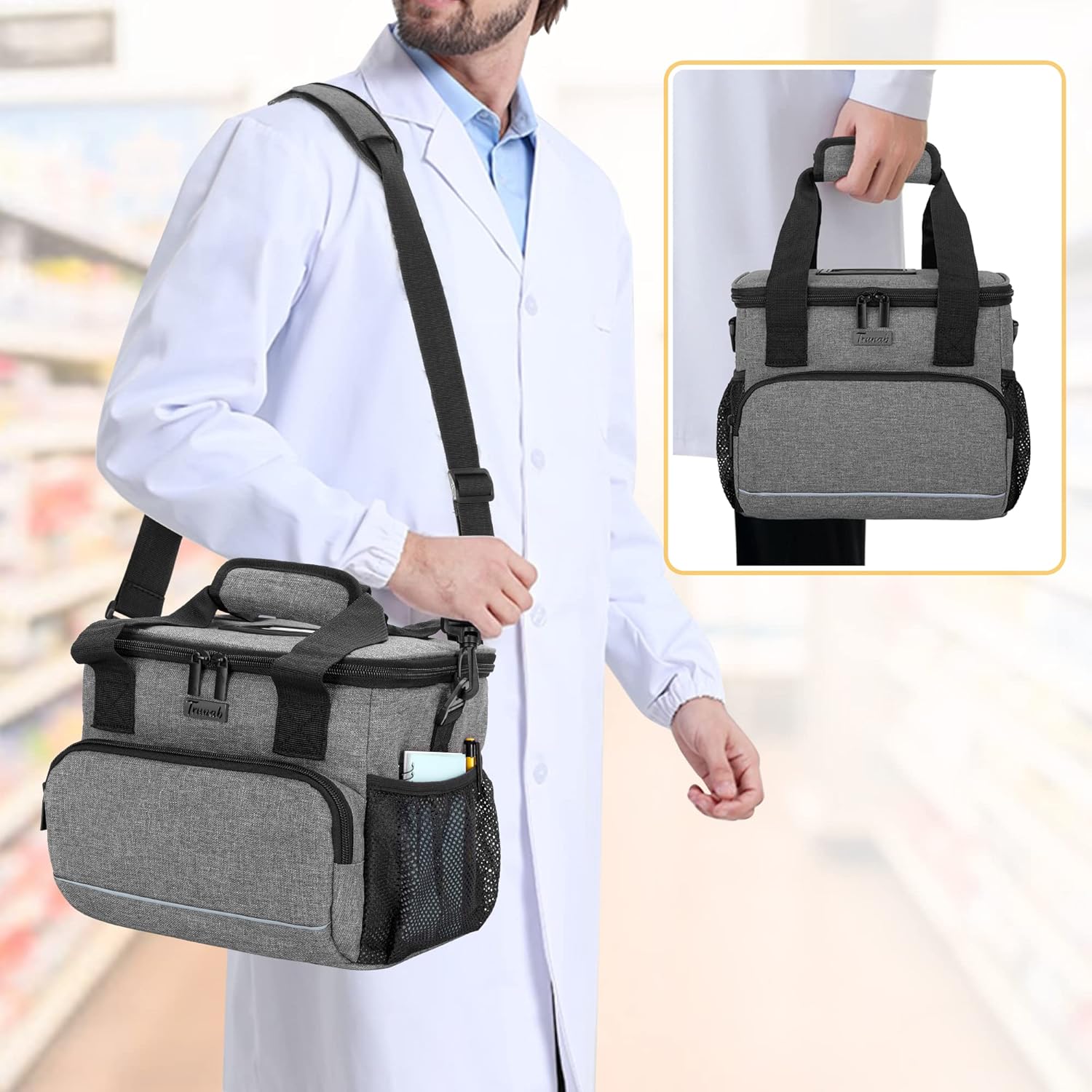 trunab-insulated-medication-cooler-bag-with-adjustable-dividers---portable-first-aid-organizer-for-home-travel---grey-6