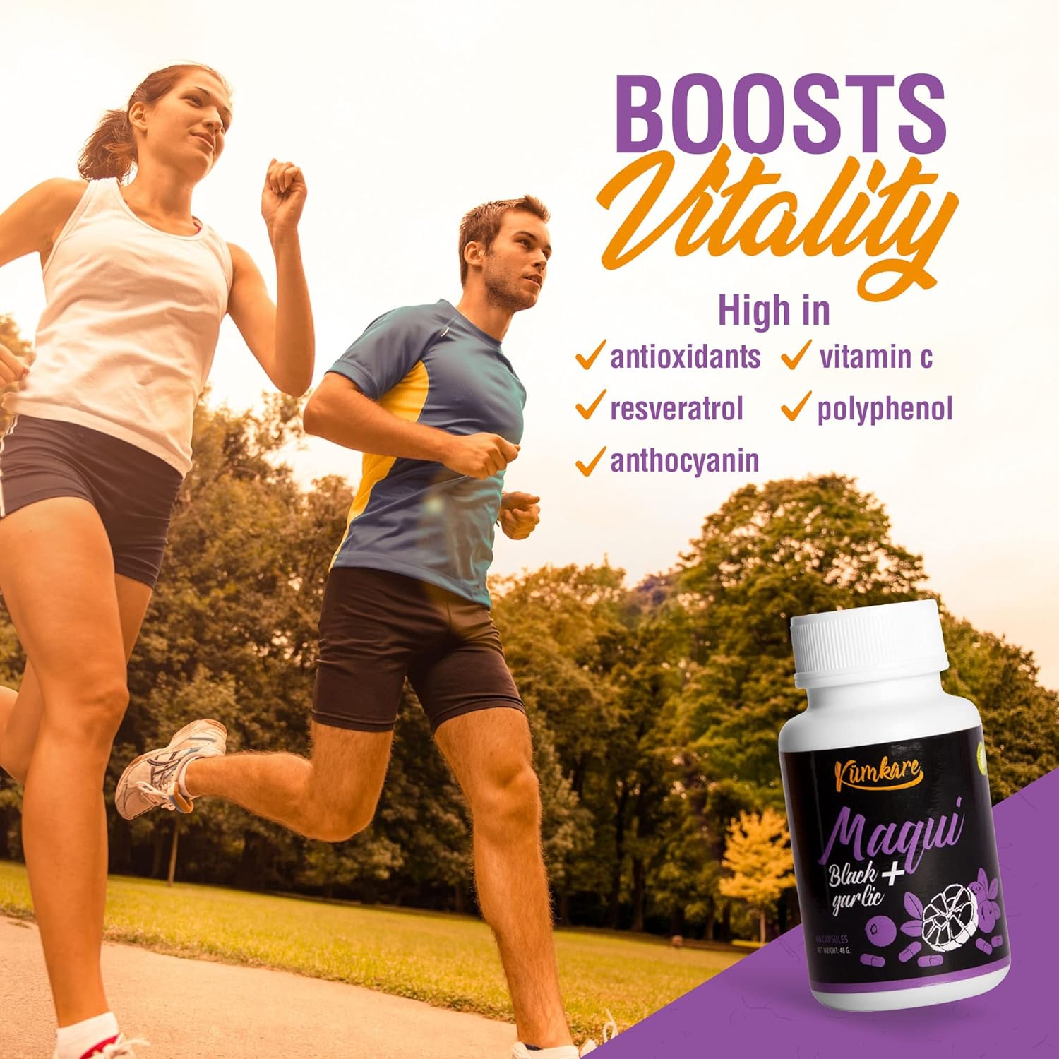 Immune Support Supplement with Vitamins C, Zinc, and Antioxidants for Adults - Maqui Berry and Black Garlic - 60 Capsules - Espot.com.au