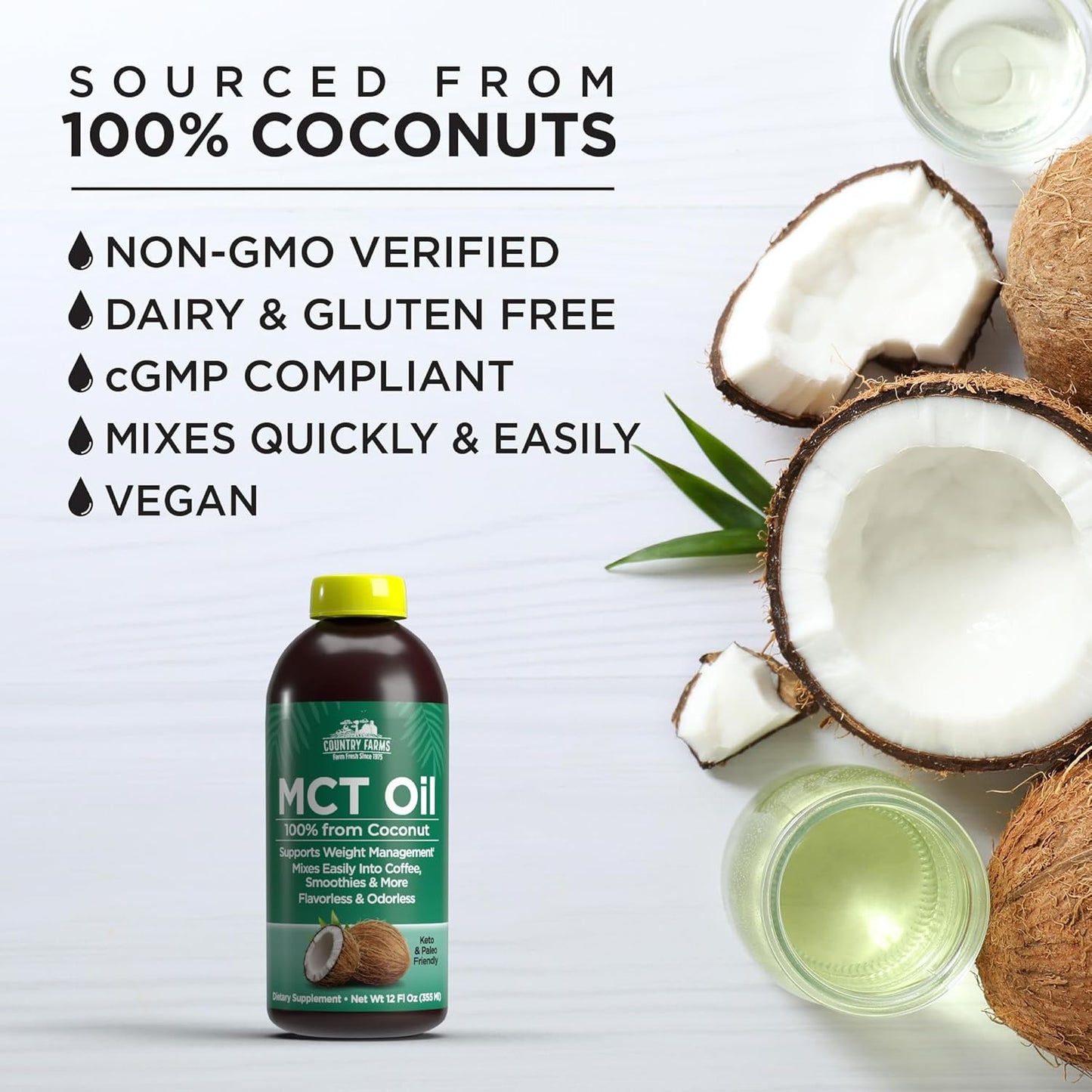 Pure MCT Oil from Coconuts - Natural Energy Source for Brain and Body, Keto and Paleo Friendly, Flavorless, Non-GMO - 12 Fl Oz - Espot.com.au